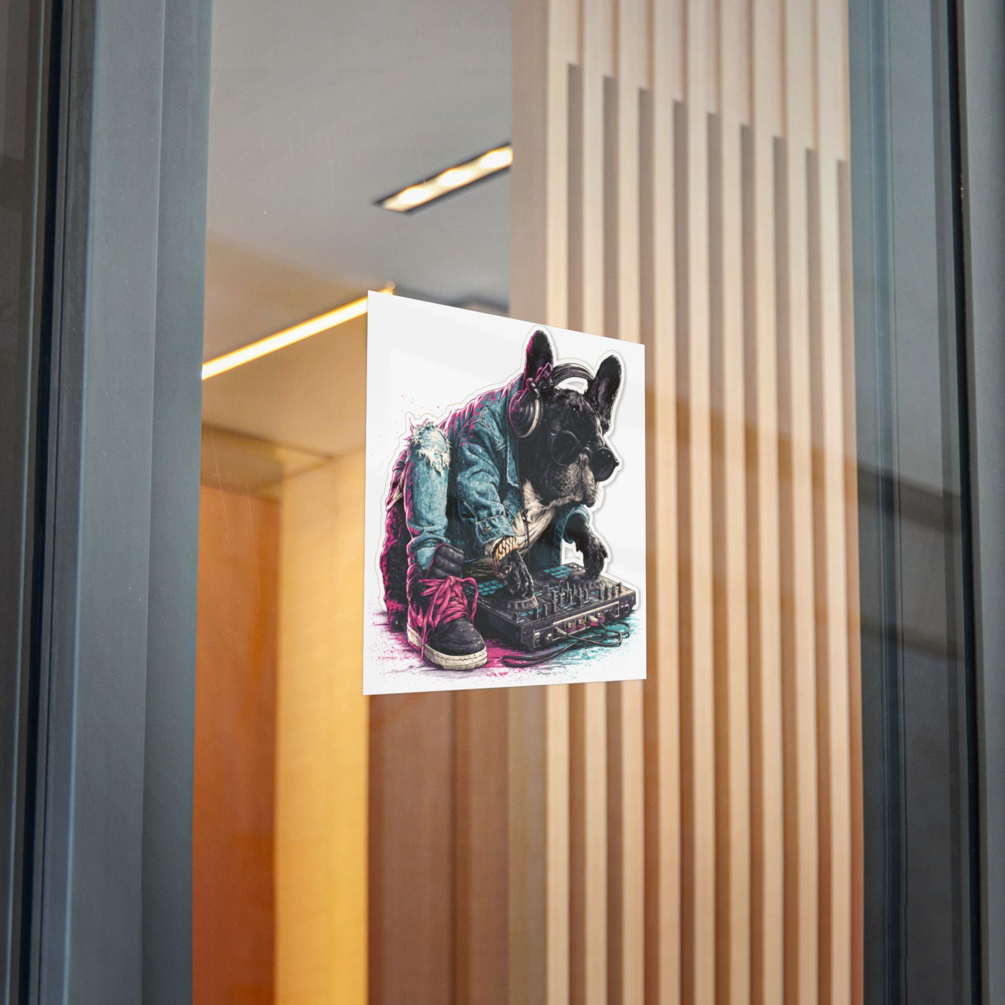French Bulldog Sticker – Cute Frenchie DTF Decal | Waterproof Sticker for Dog Lovers | Suitable for Laptops, Phones, and Cars | EDM DJ Vinyl Record Design