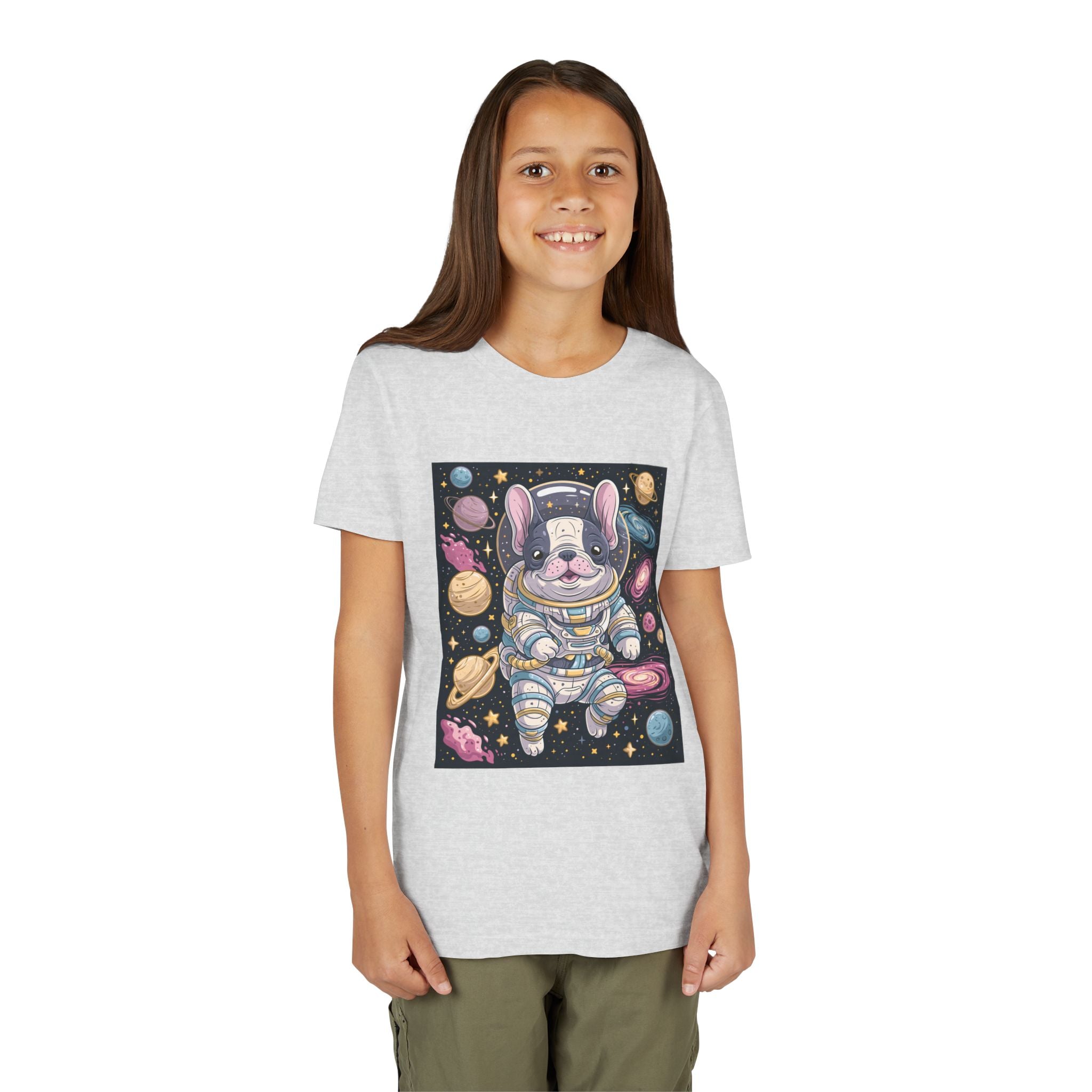 Kids Astronaut French Bulldog Tee — Space Puppy Graphic Youth T‑Shirt