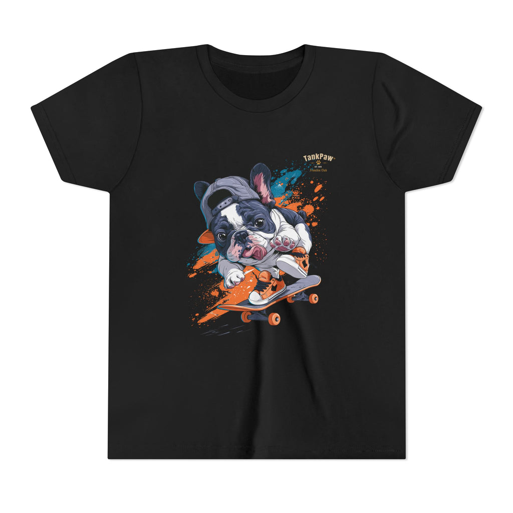 Youth Skateboarding French Bulldog Tee — Cute Skate Pup Graphic Shirt