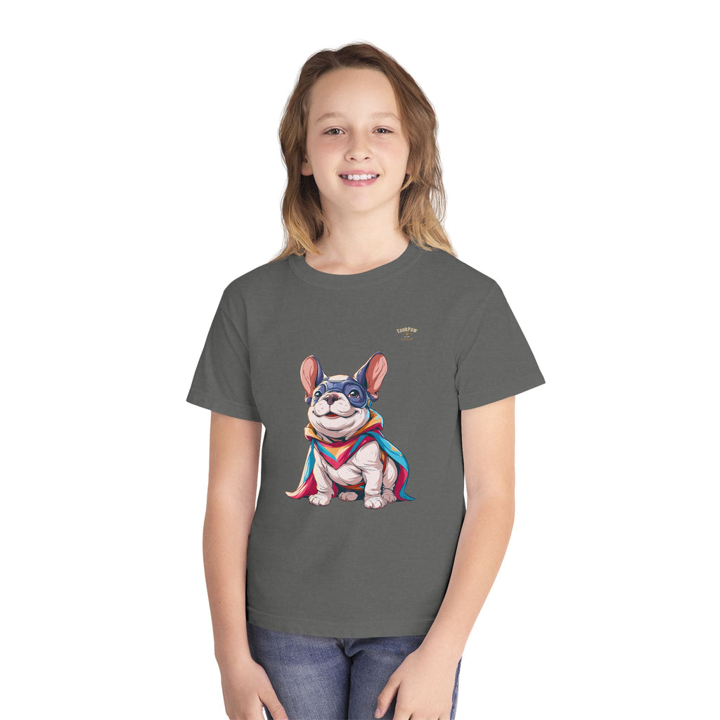 Kids French Bulldog Tee — Colorful Superhero Pup Graphic