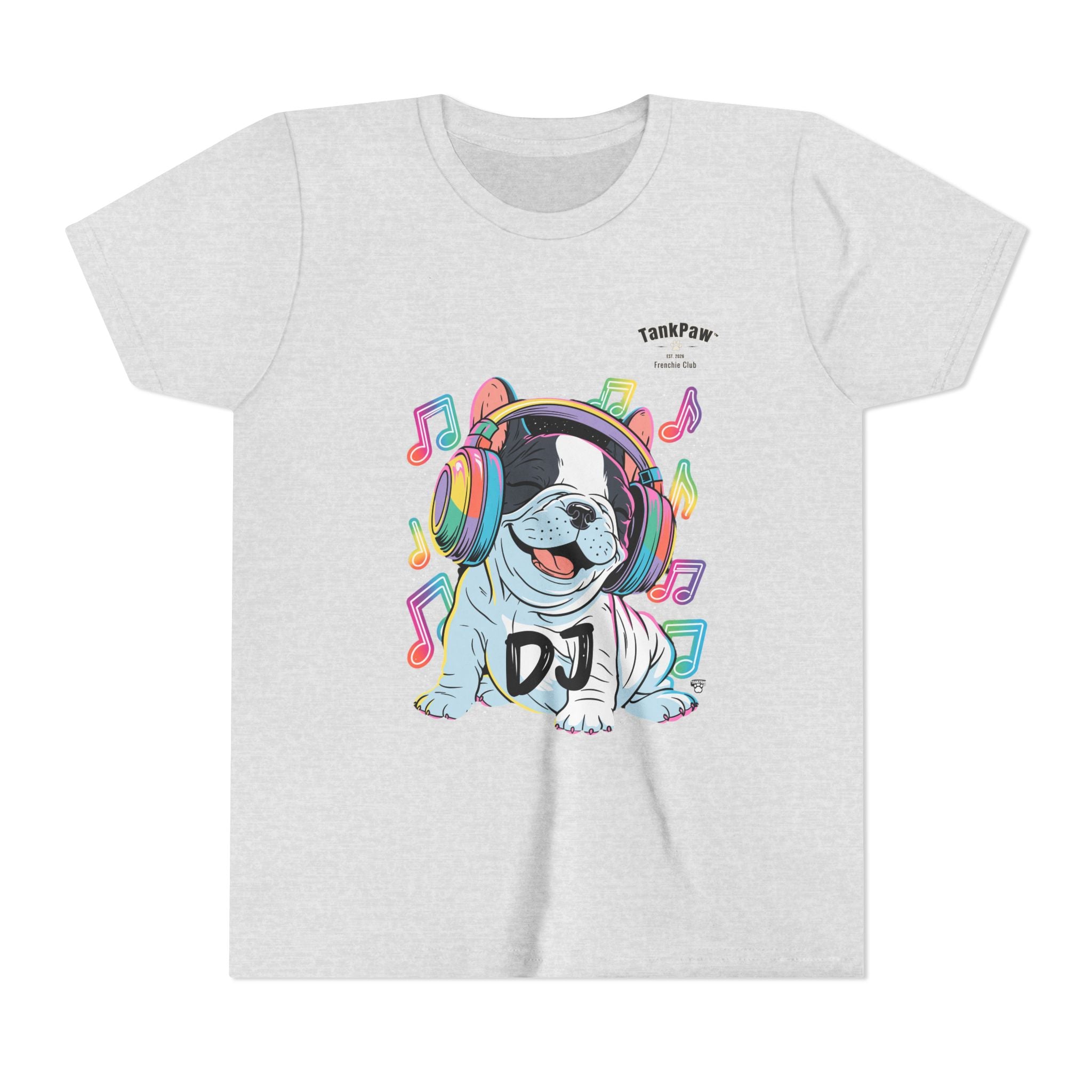 DJ Bulldog Kids Tee — Colorful Headphones Music T-Shirt for Boys & Girls