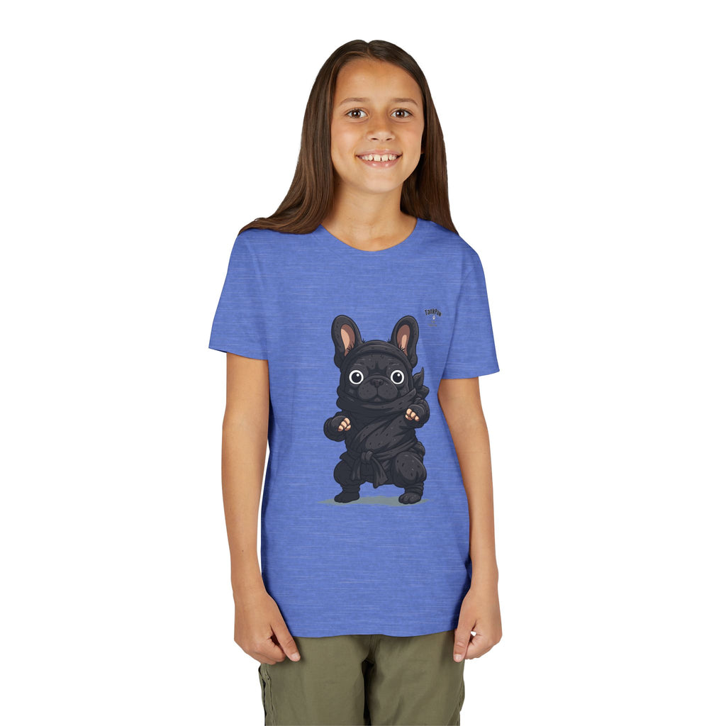 Kids Cute Black French Bulldog Tee – 'TARBUN' Cartoon Pup Youth T-Shirt