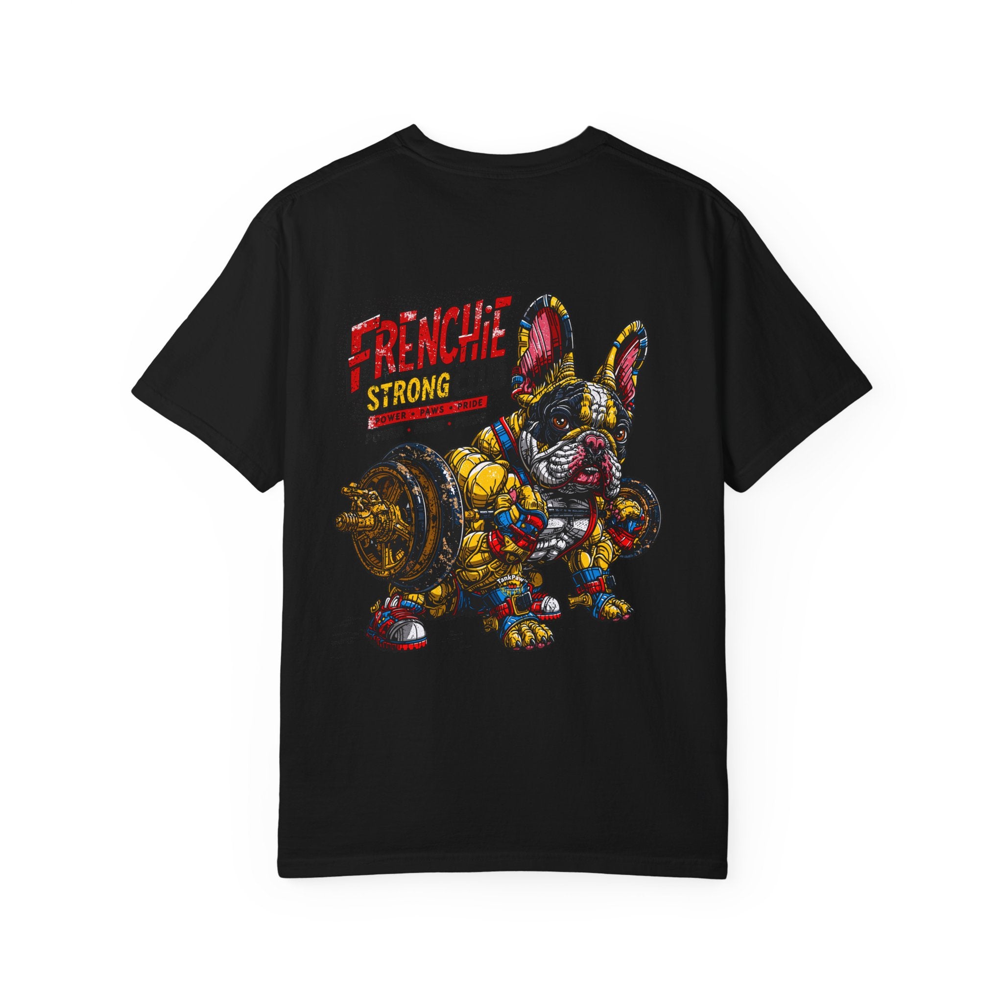 Frenchie Strong Club T-Shirt — Graphic French Bulldog Weightlifting Tee