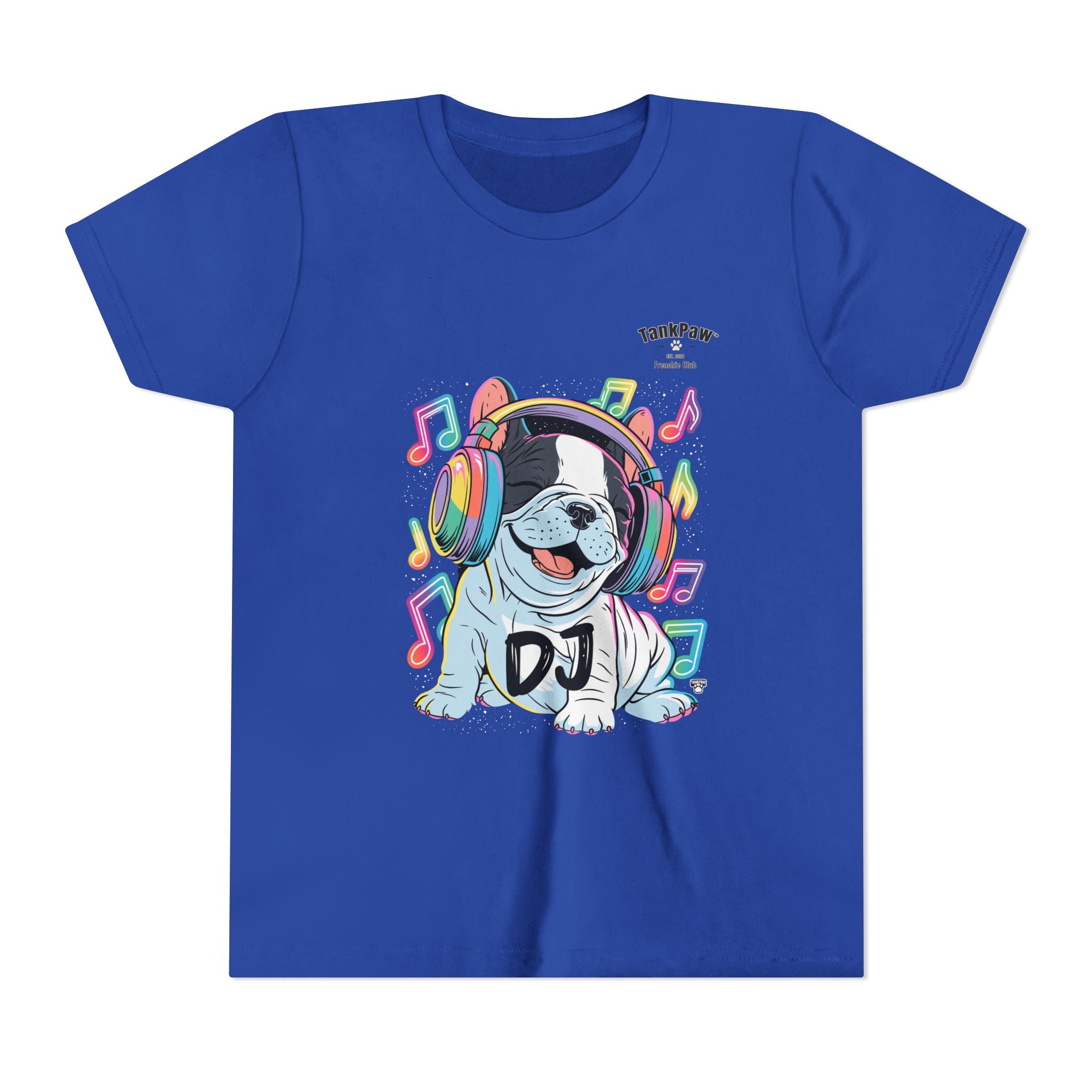 DJ Bulldog Kids Tee — Colorful Headphones Music T-Shirt for Boys & Girls