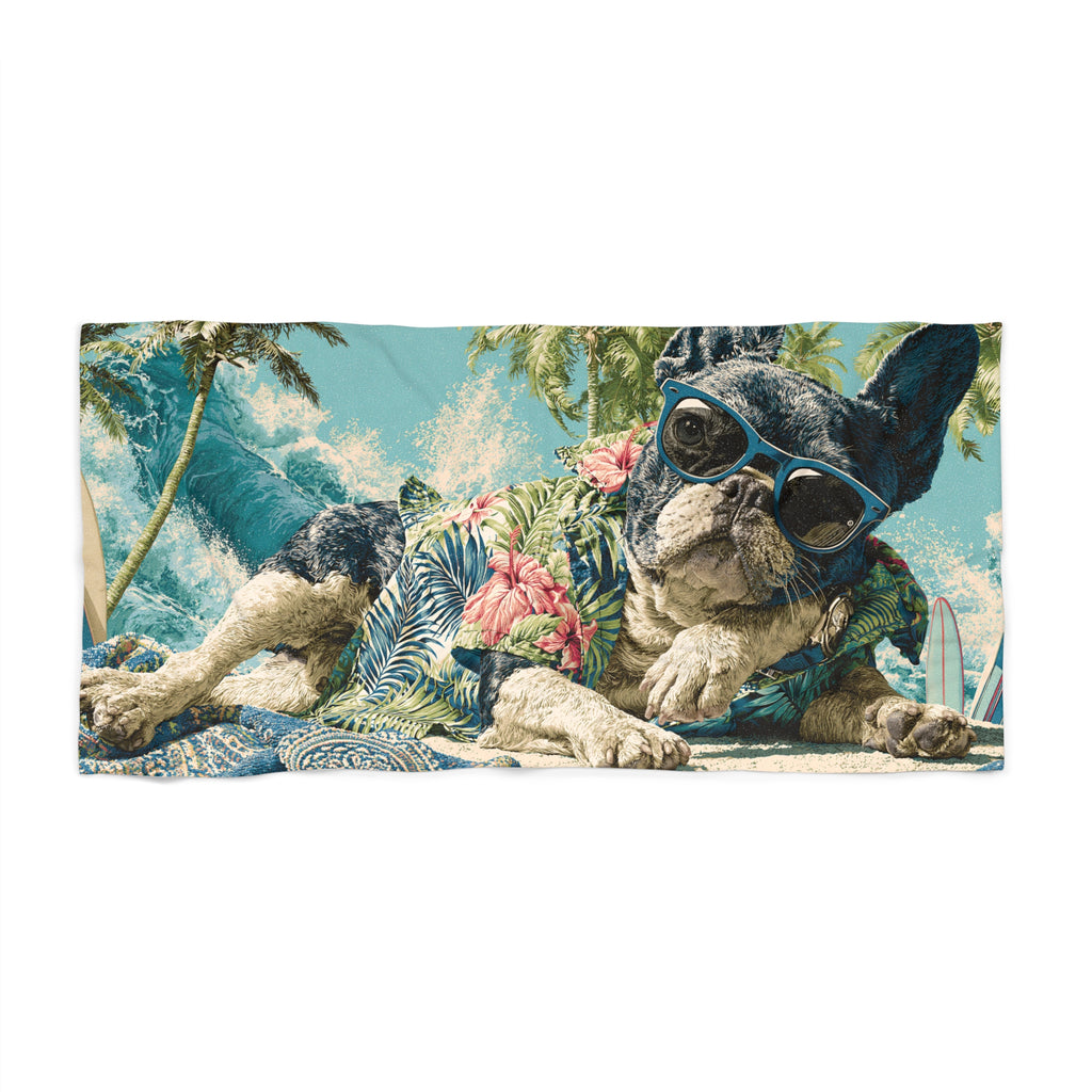 Cool French Bulldog Surf Beach Towel – Tropical Hawaiian Vacation Vibe