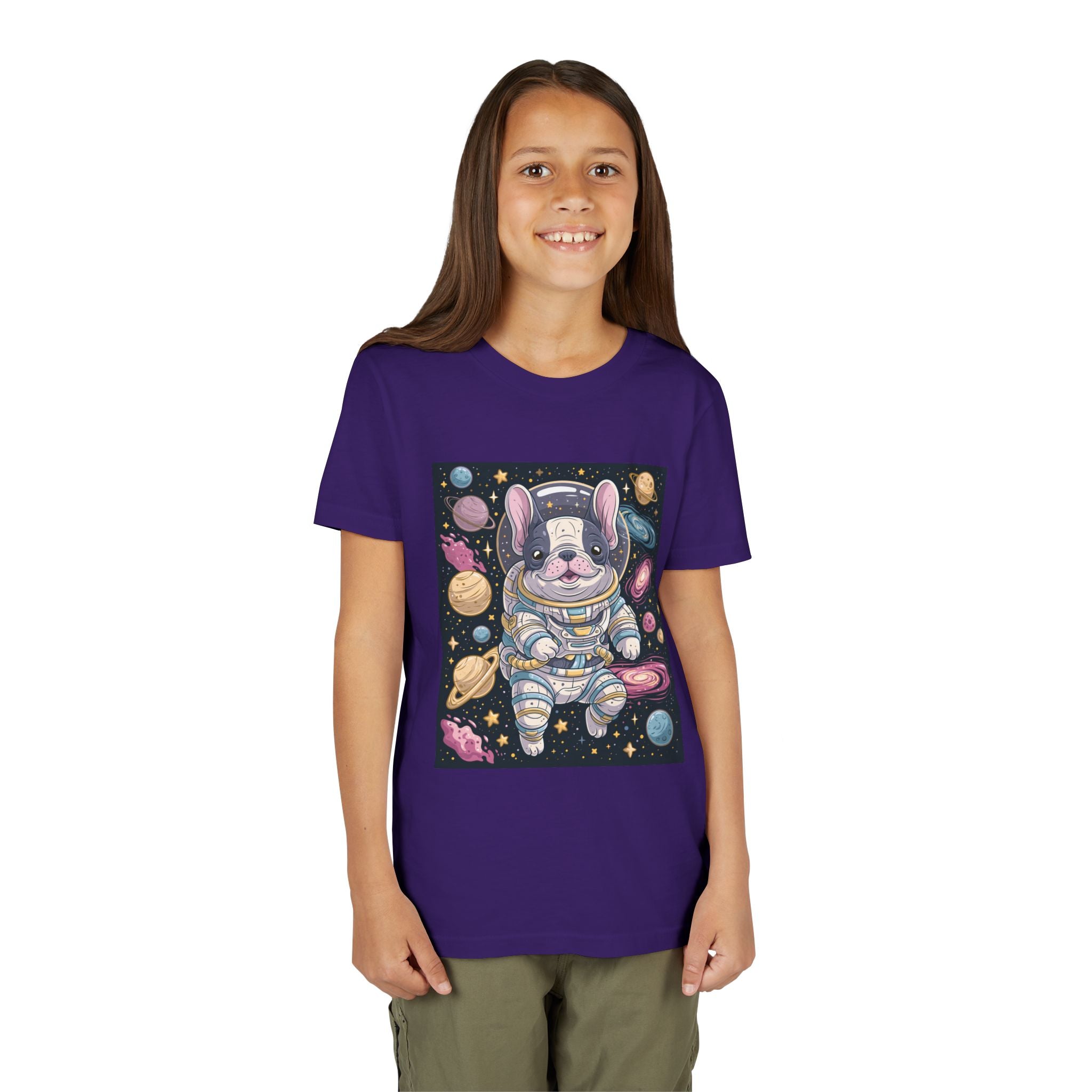 Kids Astronaut French Bulldog Tee — Space Puppy Graphic Youth T‑Shirt
