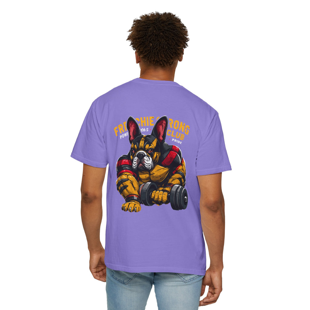 Frenchie Strong Club T‑Shirt — French Bulldog Weightlifting Graphic Tee