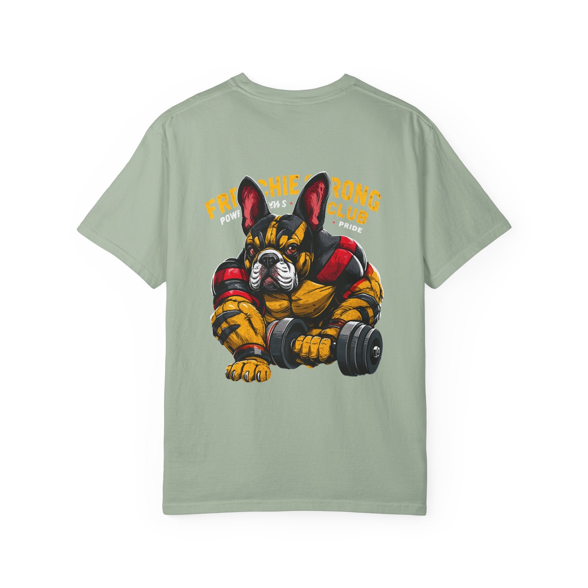 Frenchie Strong Club T‑Shirt — French Bulldog Weightlifting Graphic Tee