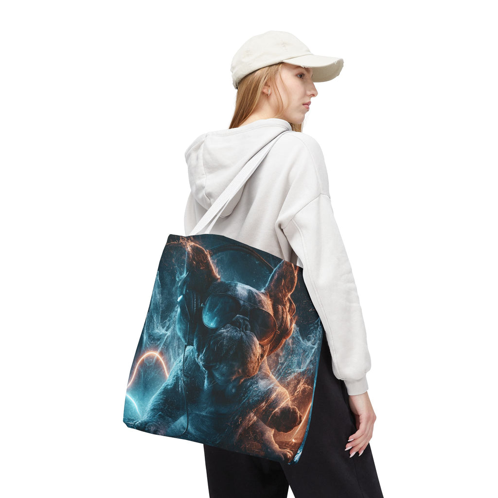 Cool French Bulldog Tote Bag — Neon DJ Dog Graphic Tote