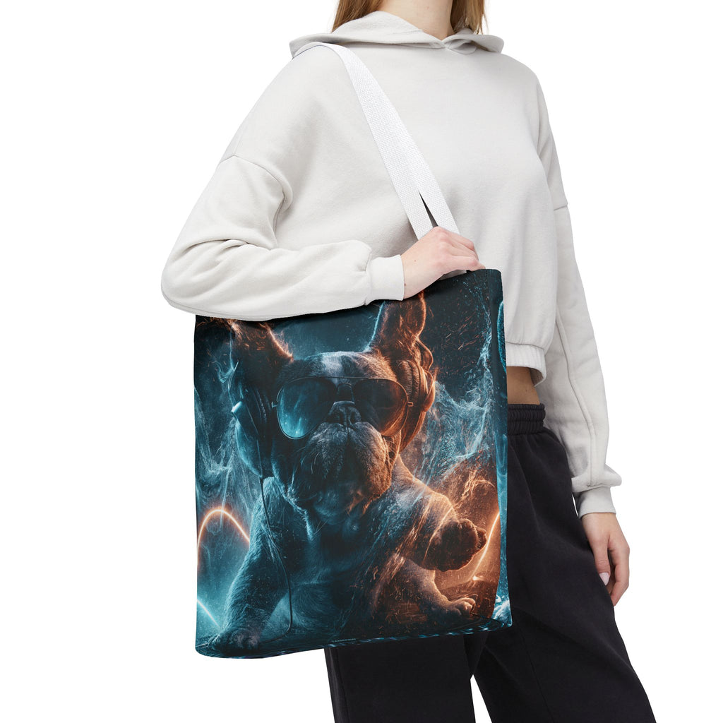 Cool French Bulldog Tote Bag — Neon DJ Dog Graphic Tote