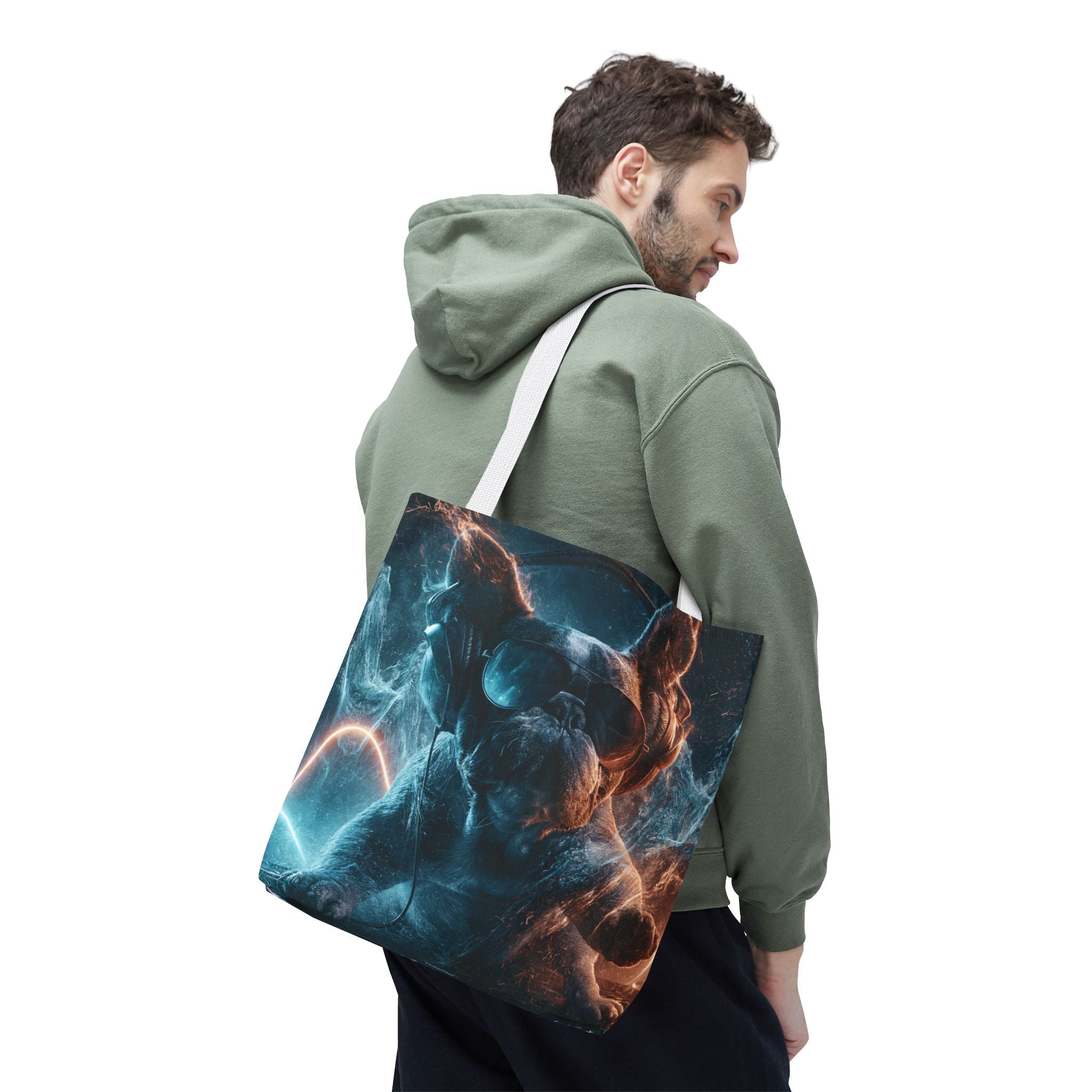 Cool French Bulldog Tote Bag — Neon DJ Dog Graphic Tote