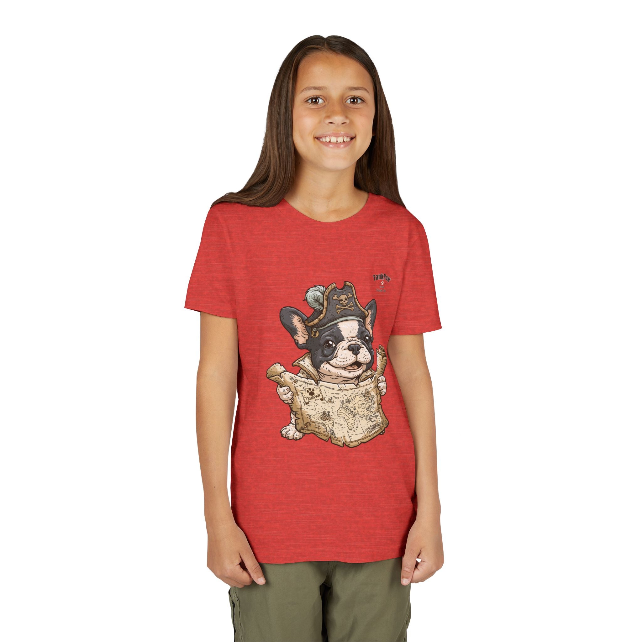 Kids Pirate Dog Tee — "Ahoy!" Map & Captain French Bulldog Youth T-Shirt