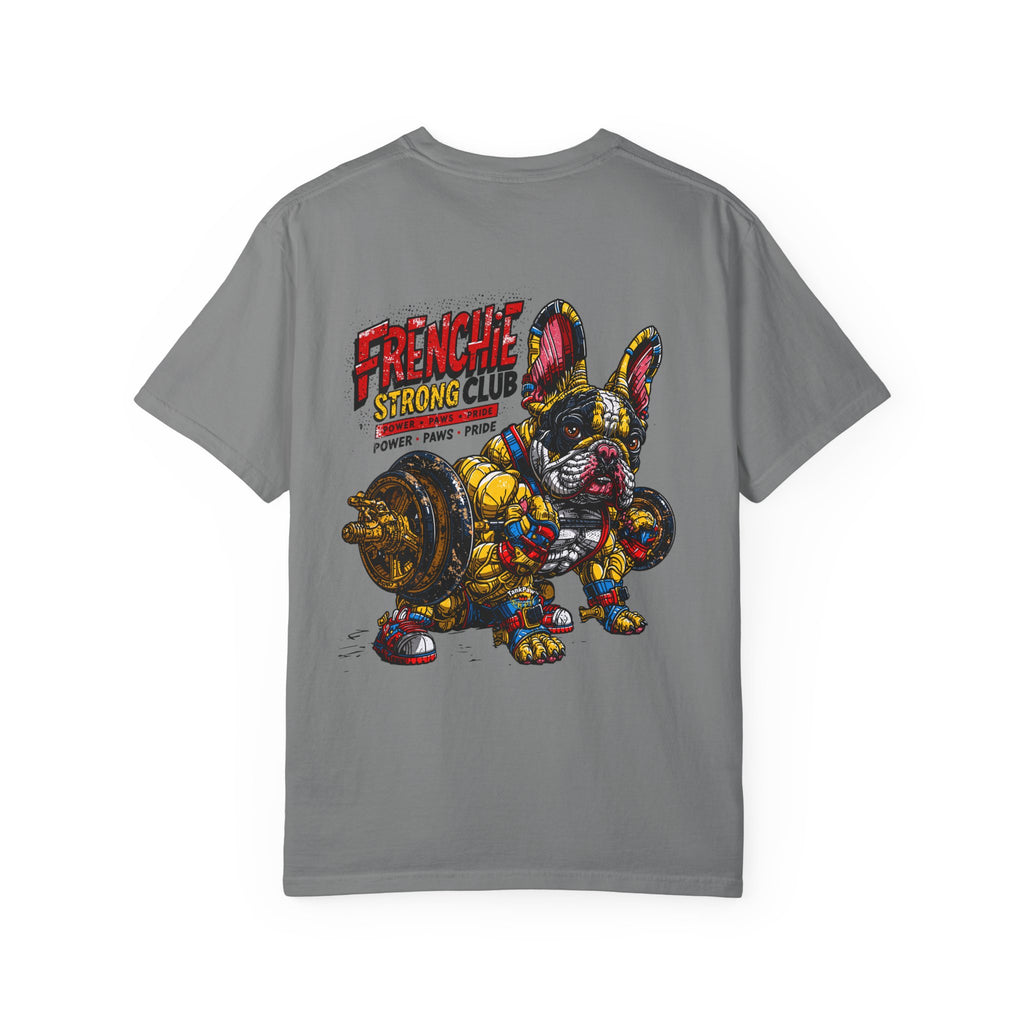 Frenchie Strong Club T-Shirt — Graphic French Bulldog Weightlifting Tee
