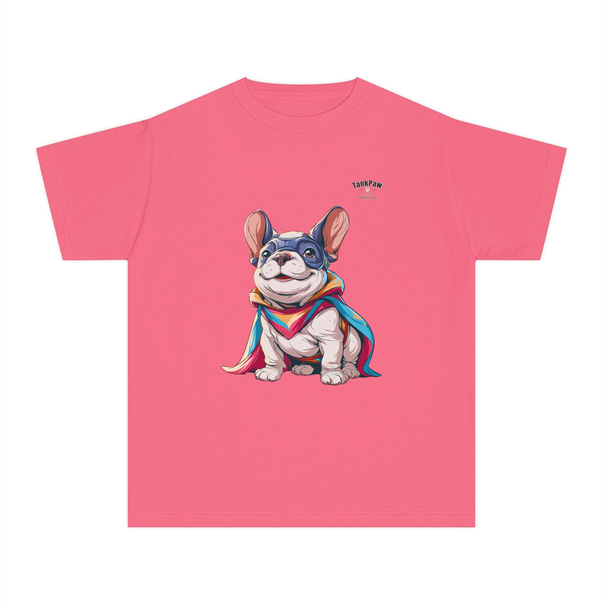 Kids French Bulldog Tee — Colorful Superhero Pup Graphic