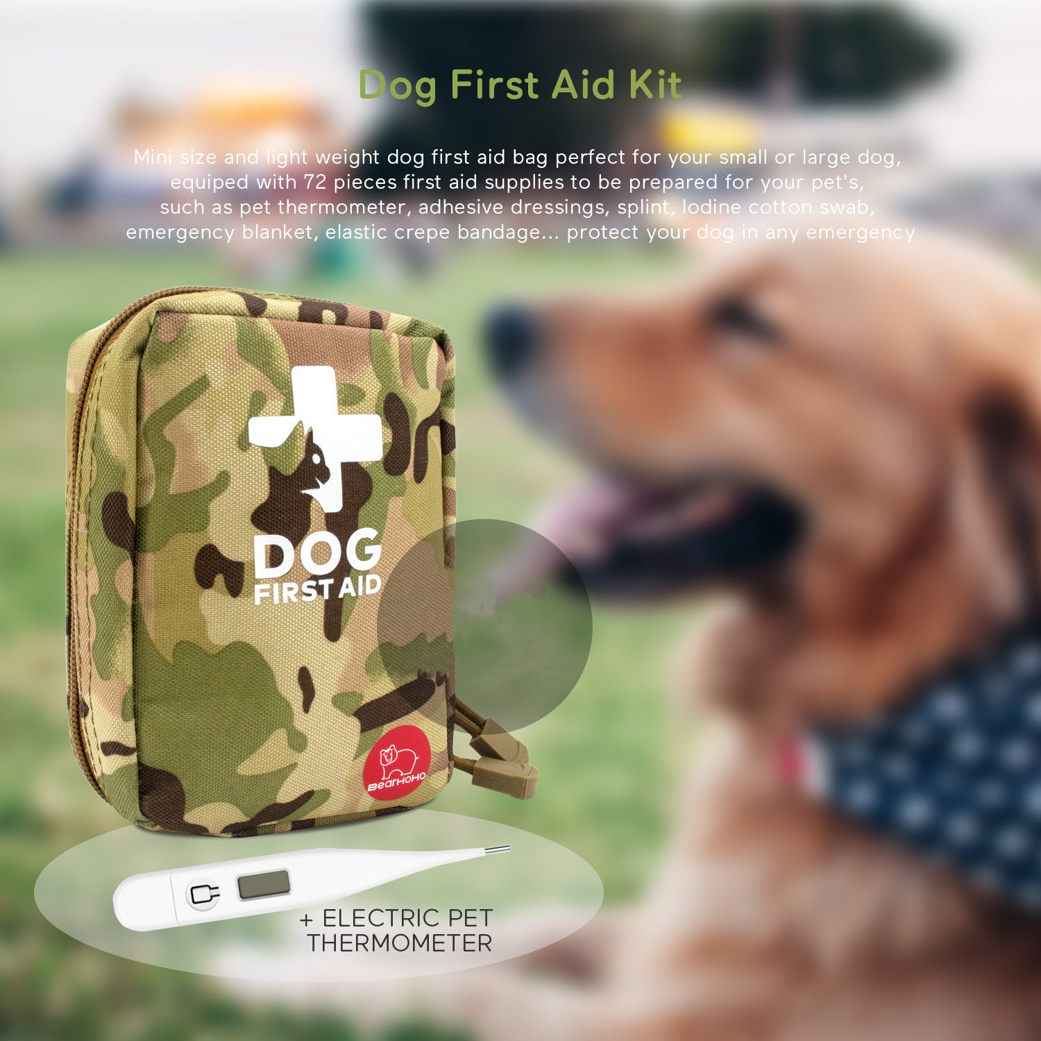 72-piece waterproof dog first aid kit with emergency medical supplies for travel hiking camping and outdoor adventures