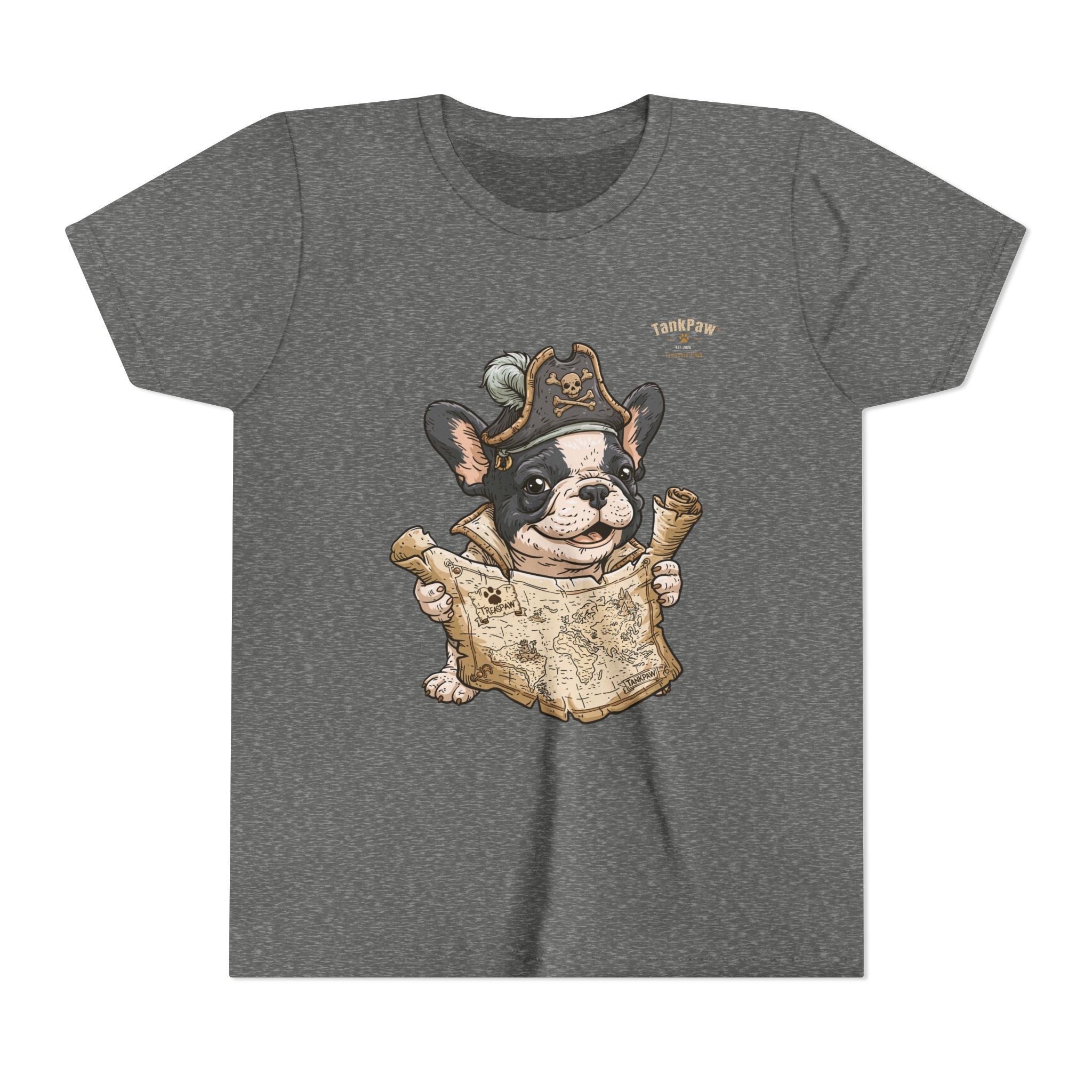 Kids Pirate Dog Tee — "Ahoy!" Map & Captain French Bulldog Youth T-Shirt