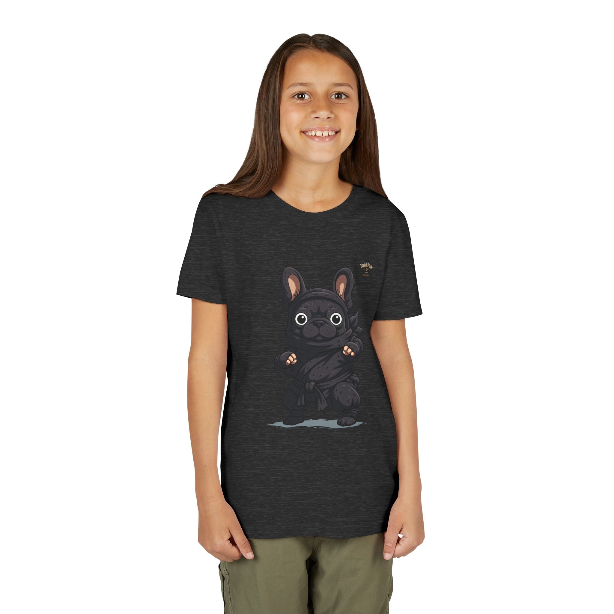 Kids Cute Black French Bulldog Tee – 'TARBUN' Cartoon Pup Youth T-Shirt