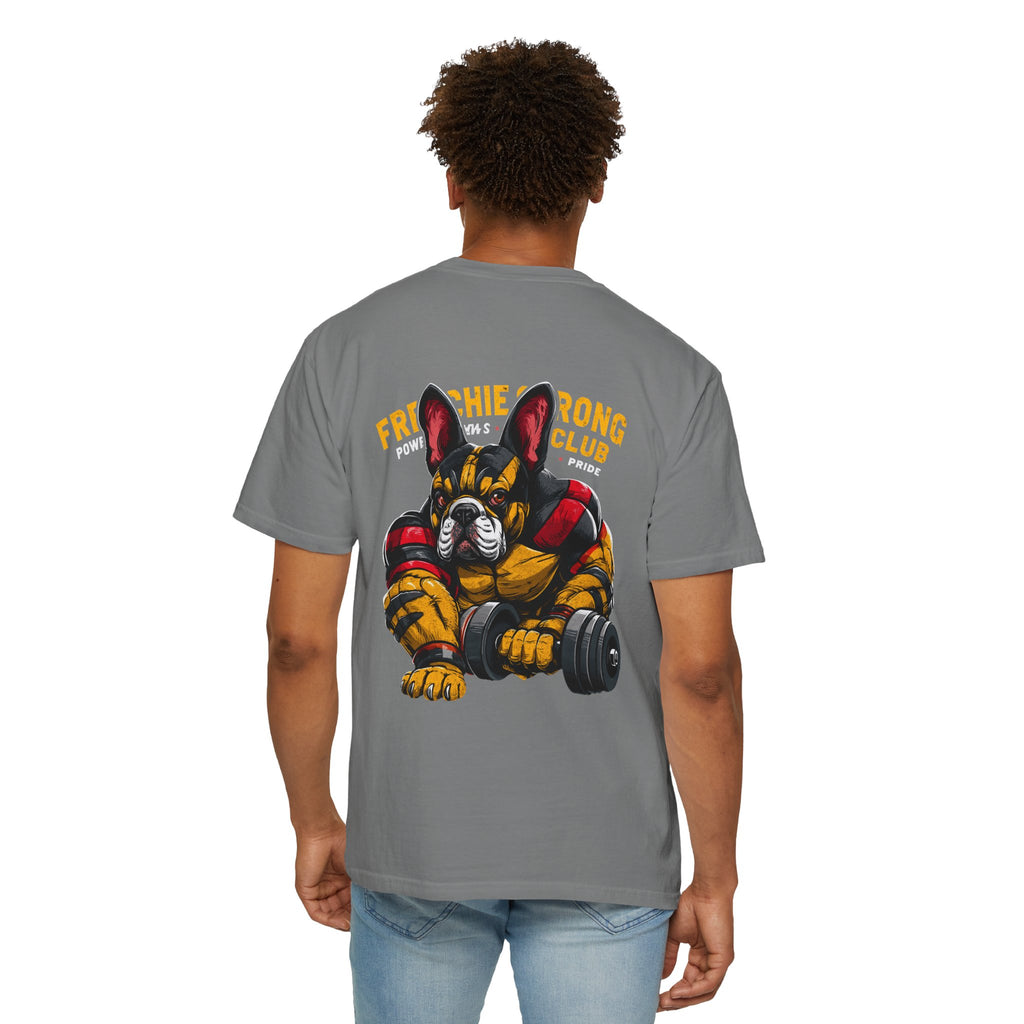 Frenchie Strong Club T‑Shirt — French Bulldog Weightlifting Graphic Tee