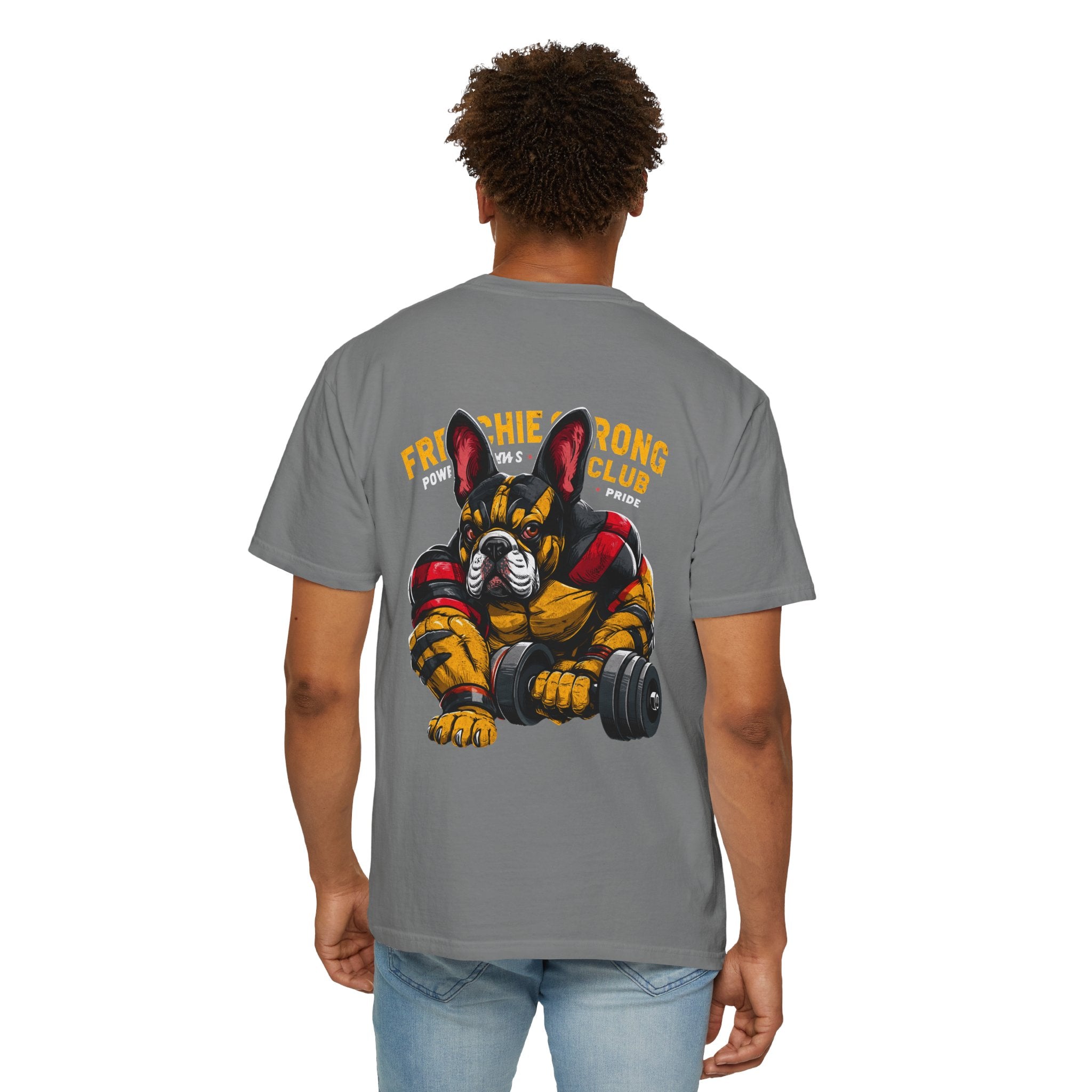 Frenchie Strong Club T‑Shirt — French Bulldog Weightlifting Graphic Tee