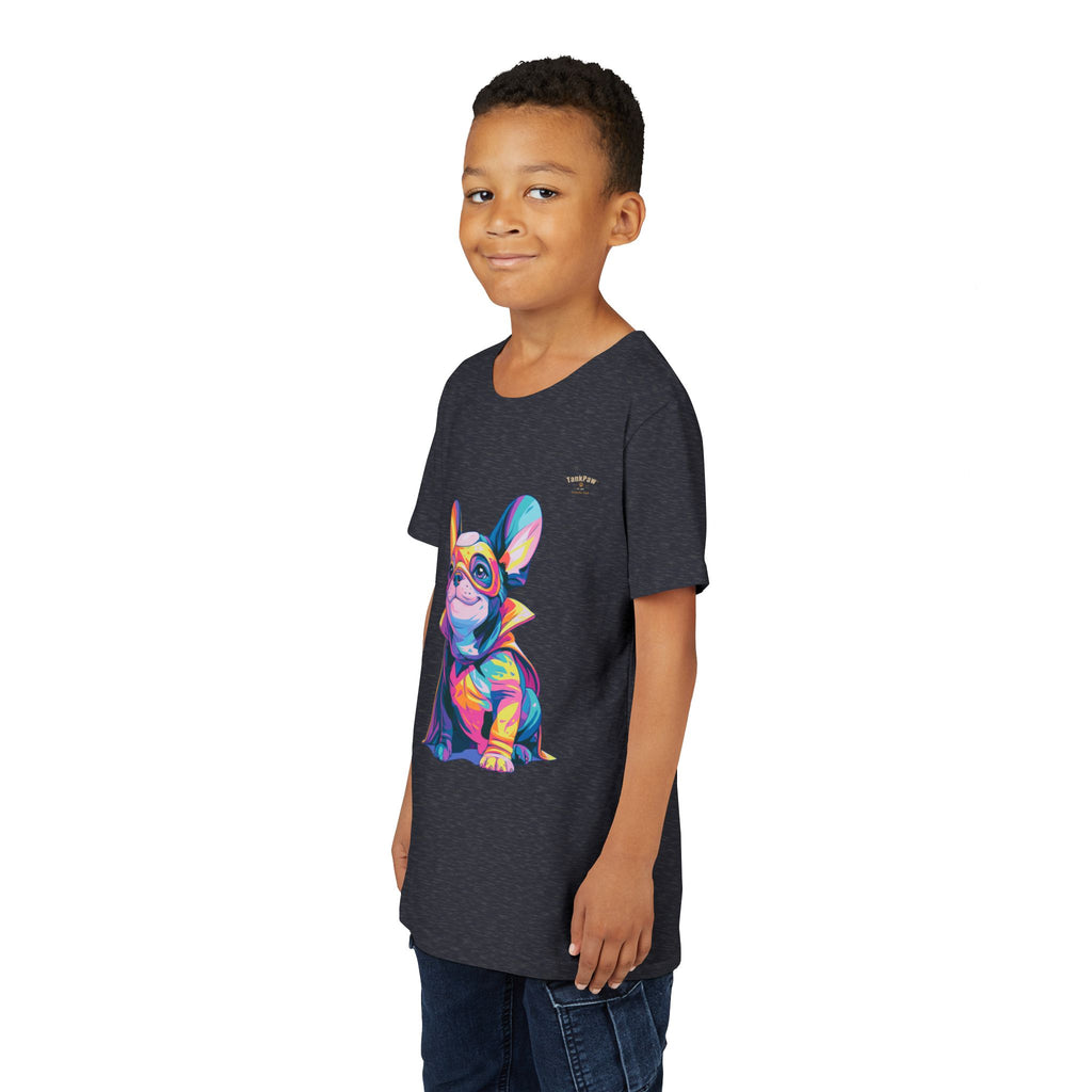 Kids Superhero French Bulldog Tee — Colorful Puppy Costume Youth Shirt