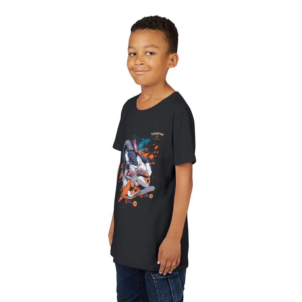 Youth Skateboarding French Bulldog Tee — Cute Skate Pup Graphic Shirt