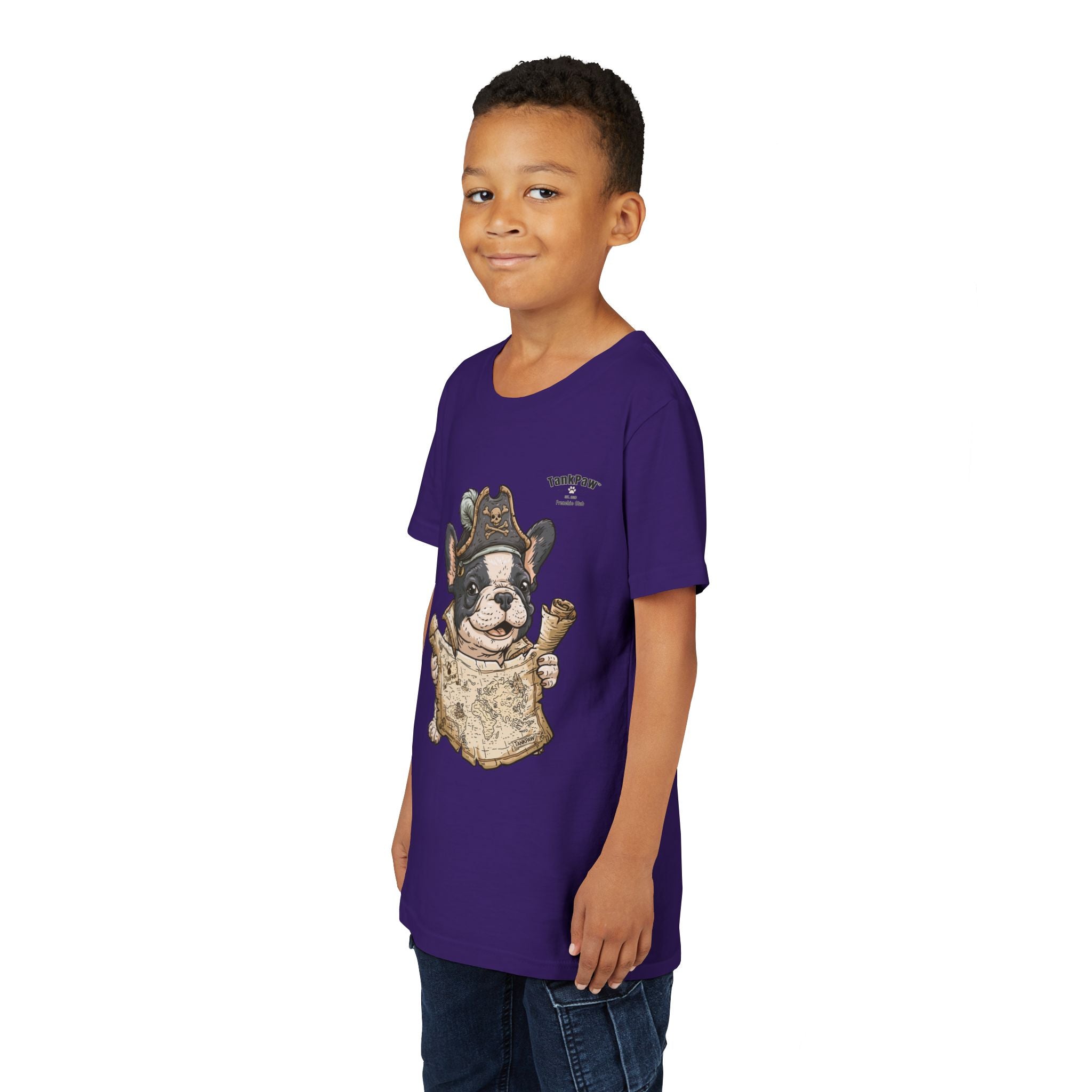 Kids Pirate Dog Tee — "Ahoy!" Map & Captain French Bulldog Youth T-Shirt