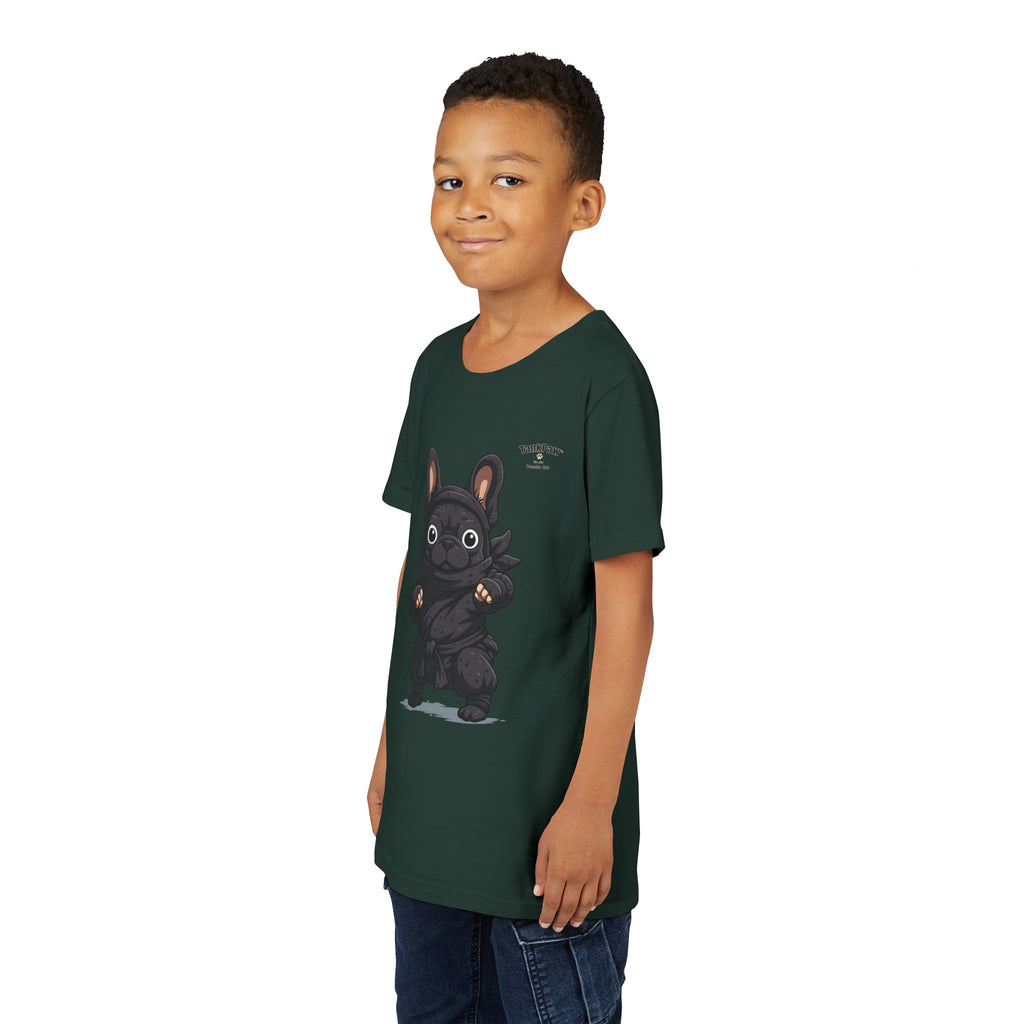 Kids Cute Black French Bulldog Tee – 'TARBUN' Cartoon Pup Youth T-Shirt