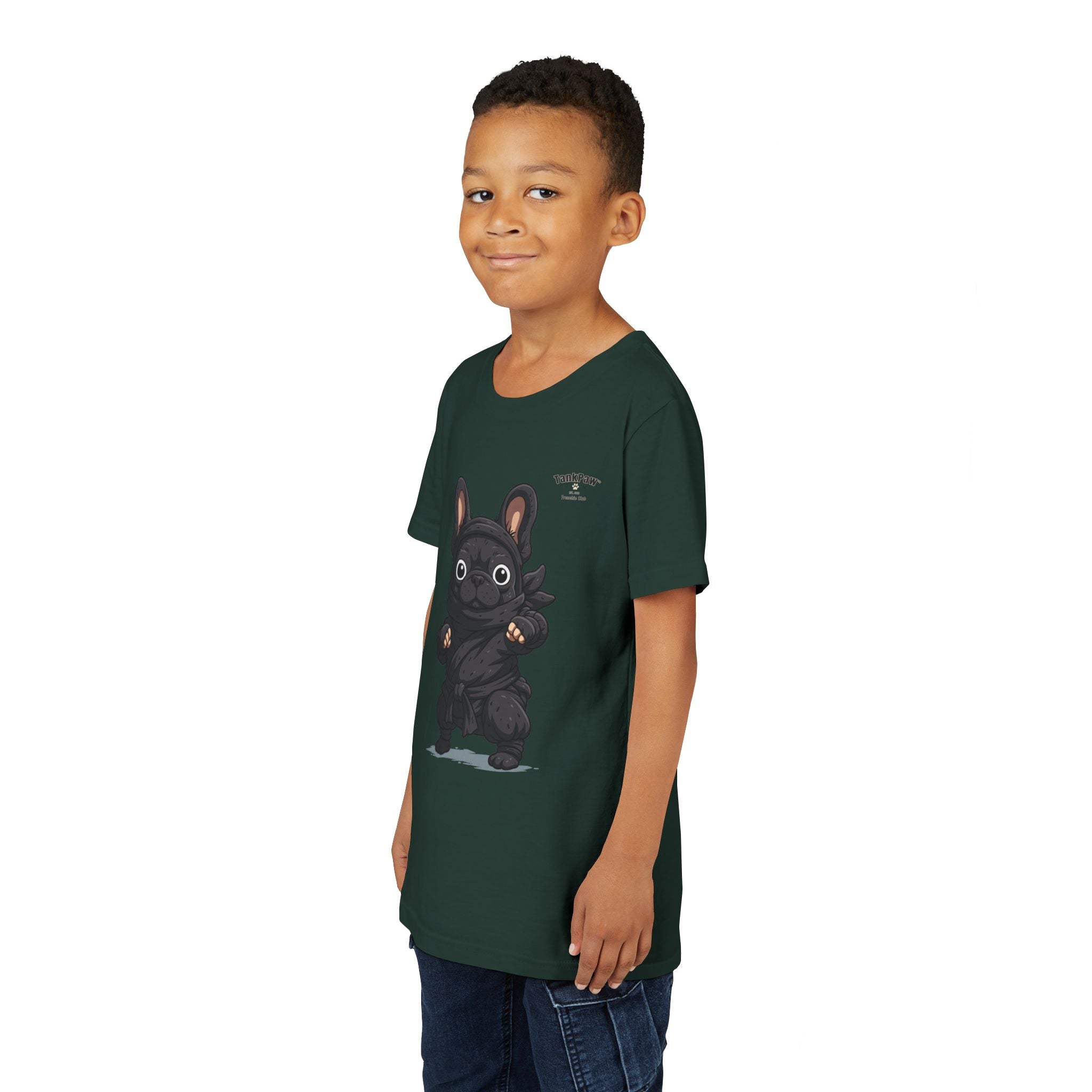 Kids Cute Black French Bulldog Tee – 'TARBUN' Cartoon Pup Youth T-Shirt