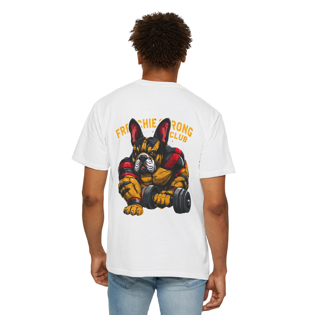 Frenchie Strong Club T‑Shirt — French Bulldog Weightlifting Graphic Tee