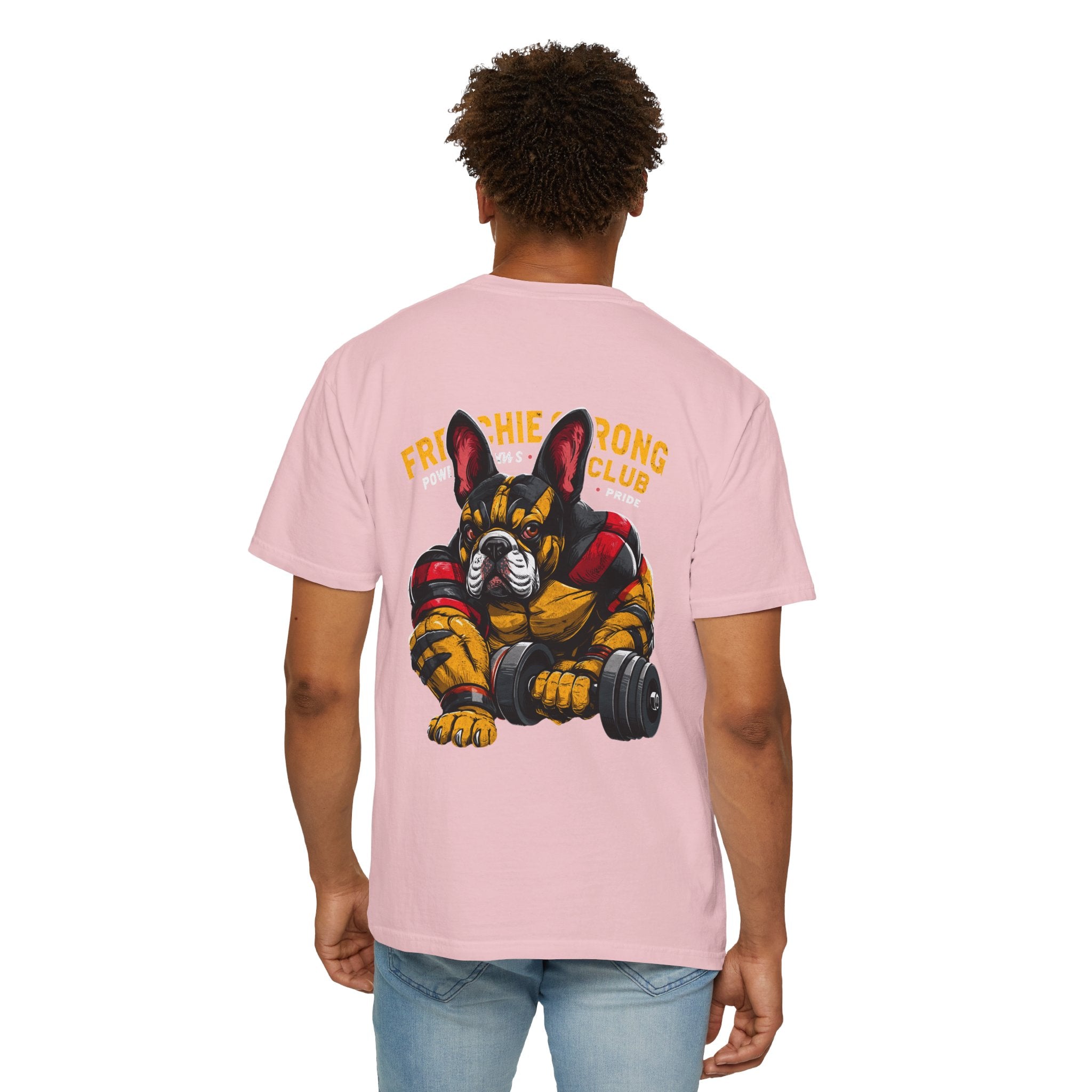 Frenchie Strong Club T‑Shirt — French Bulldog Weightlifting Graphic Tee
