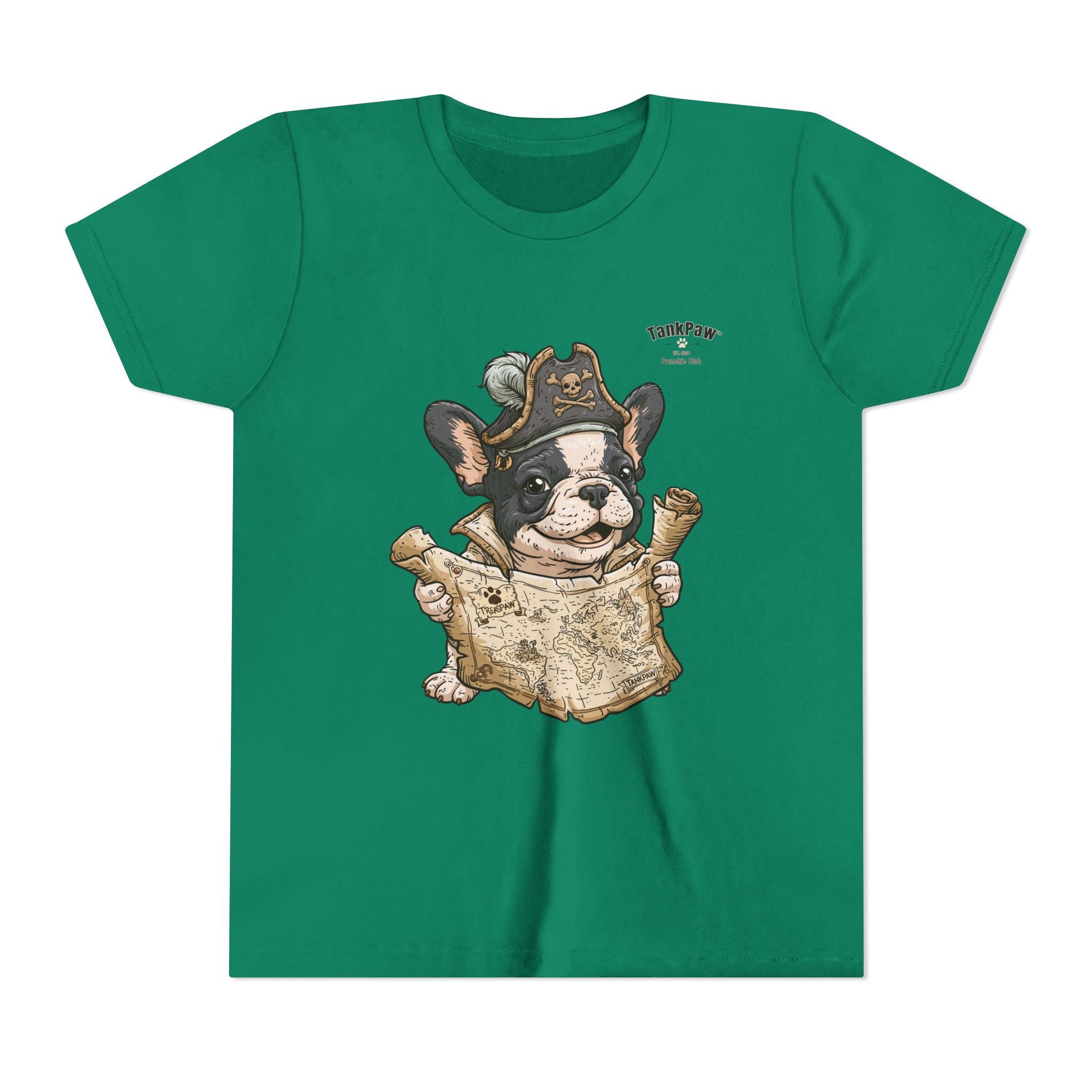 Kids Pirate Dog Tee — "Ahoy!" Map & Captain French Bulldog Youth T-Shirt