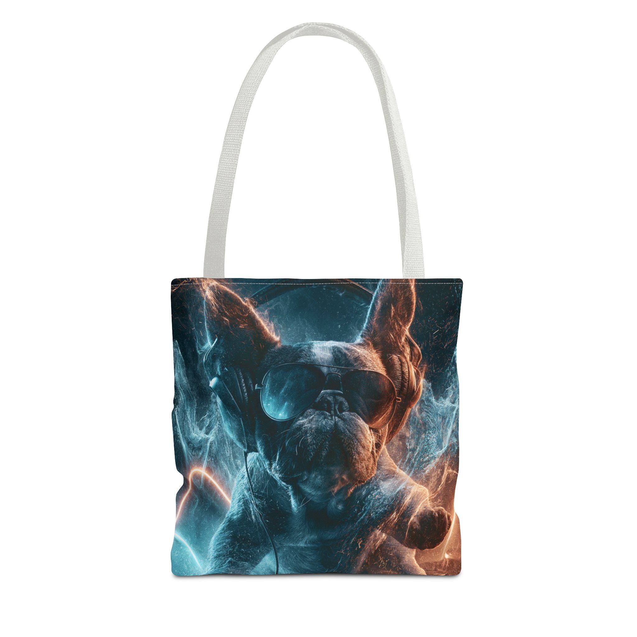 Cool French Bulldog Tote Bag — Neon DJ Dog Graphic Tote
