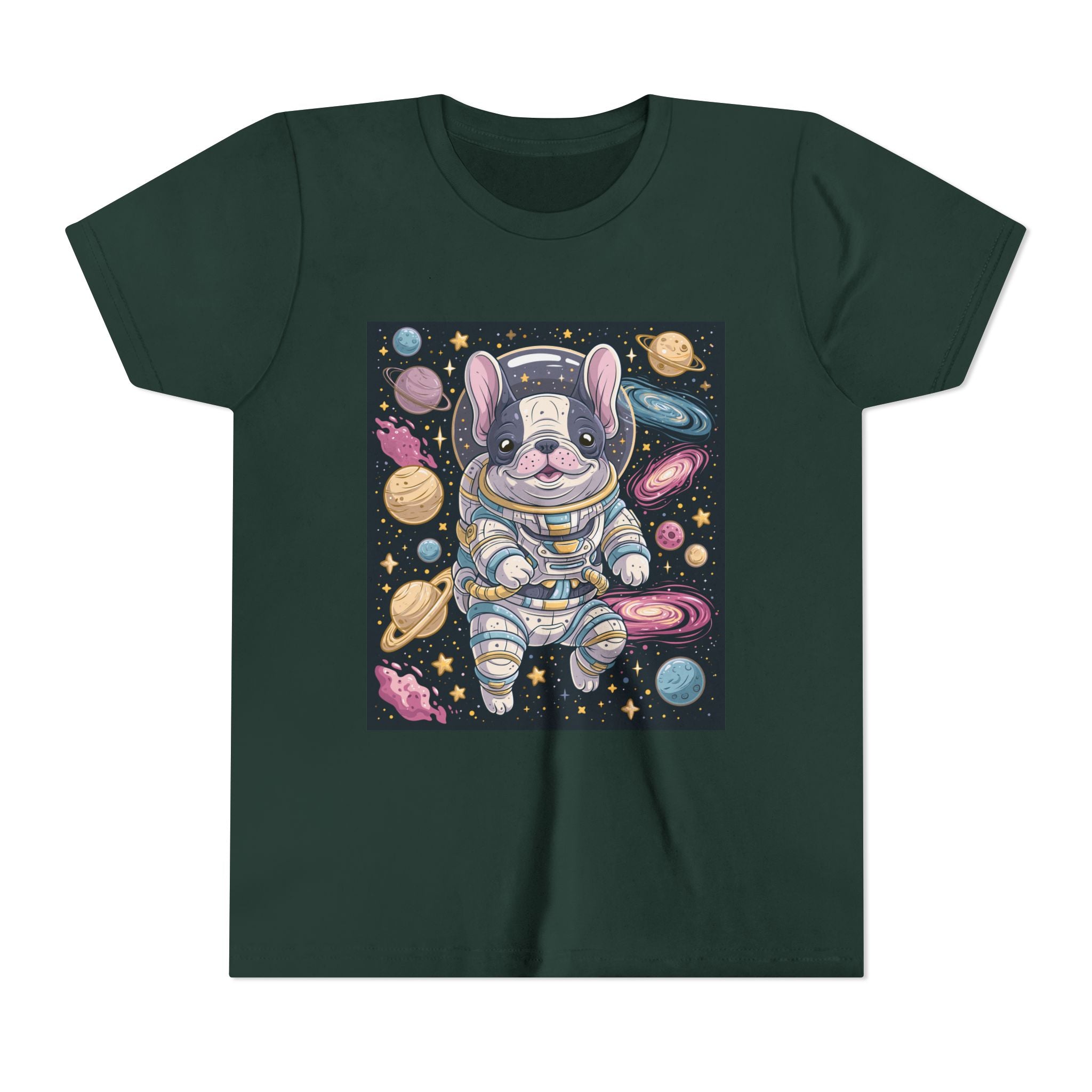 Kids Astronaut French Bulldog Tee — Space Puppy Graphic Youth T‑Shirt