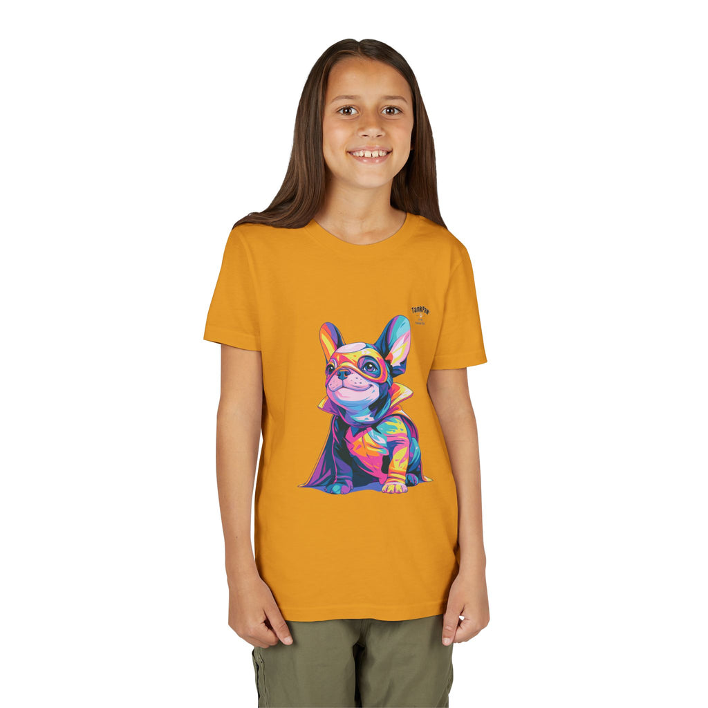 Kids Superhero French Bulldog Tee — Colorful Puppy Costume Youth Shirt