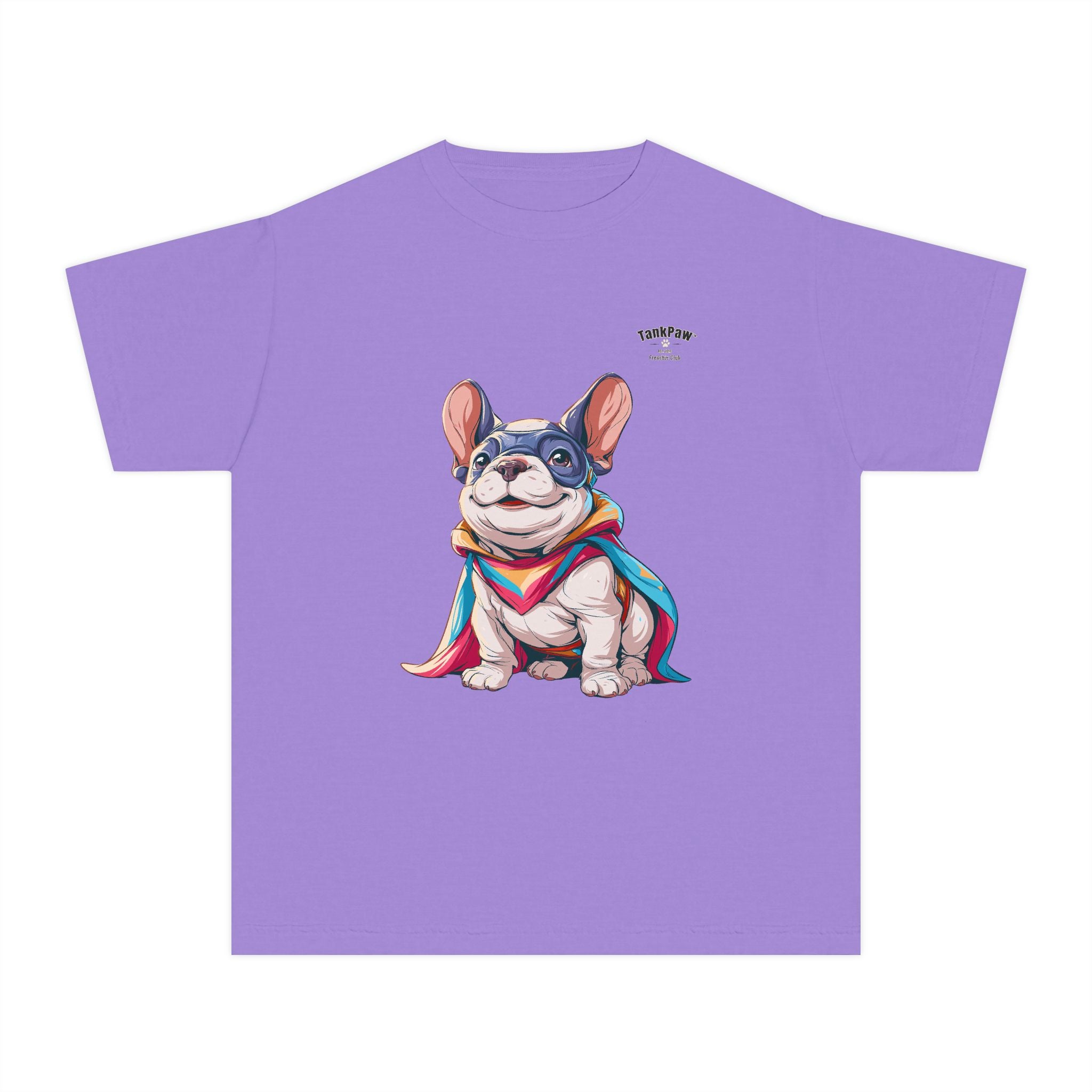 Kids French Bulldog Tee — Colorful Superhero Pup Graphic