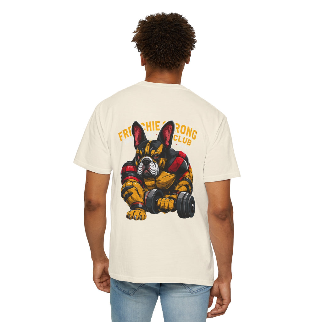Frenchie Strong Club T‑Shirt — French Bulldog Weightlifting Graphic Tee