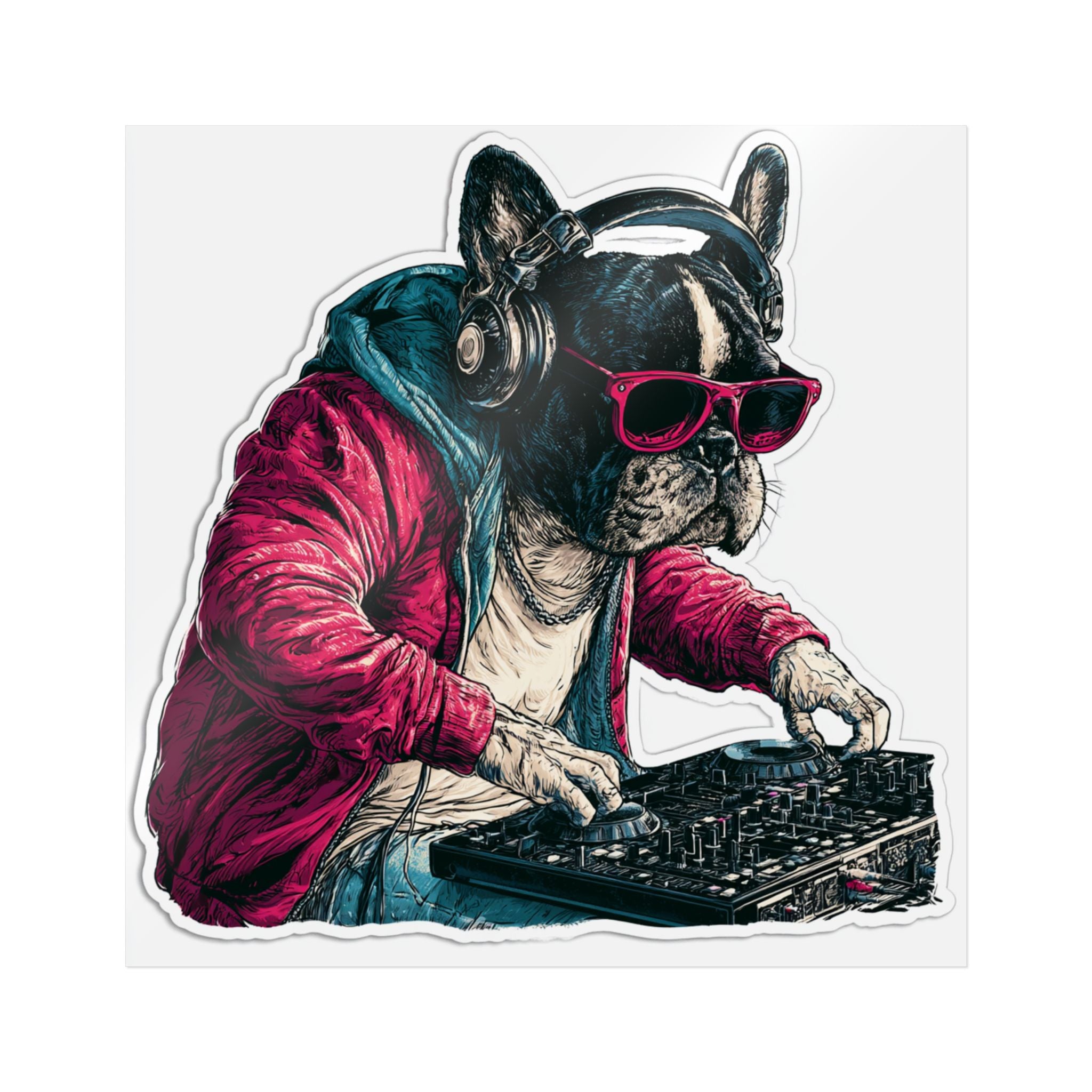French Bulldog Sticker – Cute Frenchie DTF Decal | Waterproof Sticker for Dog Lovers | Suitable for Laptops, Phones, and Cars | EDM DJ Vinyl Record Design