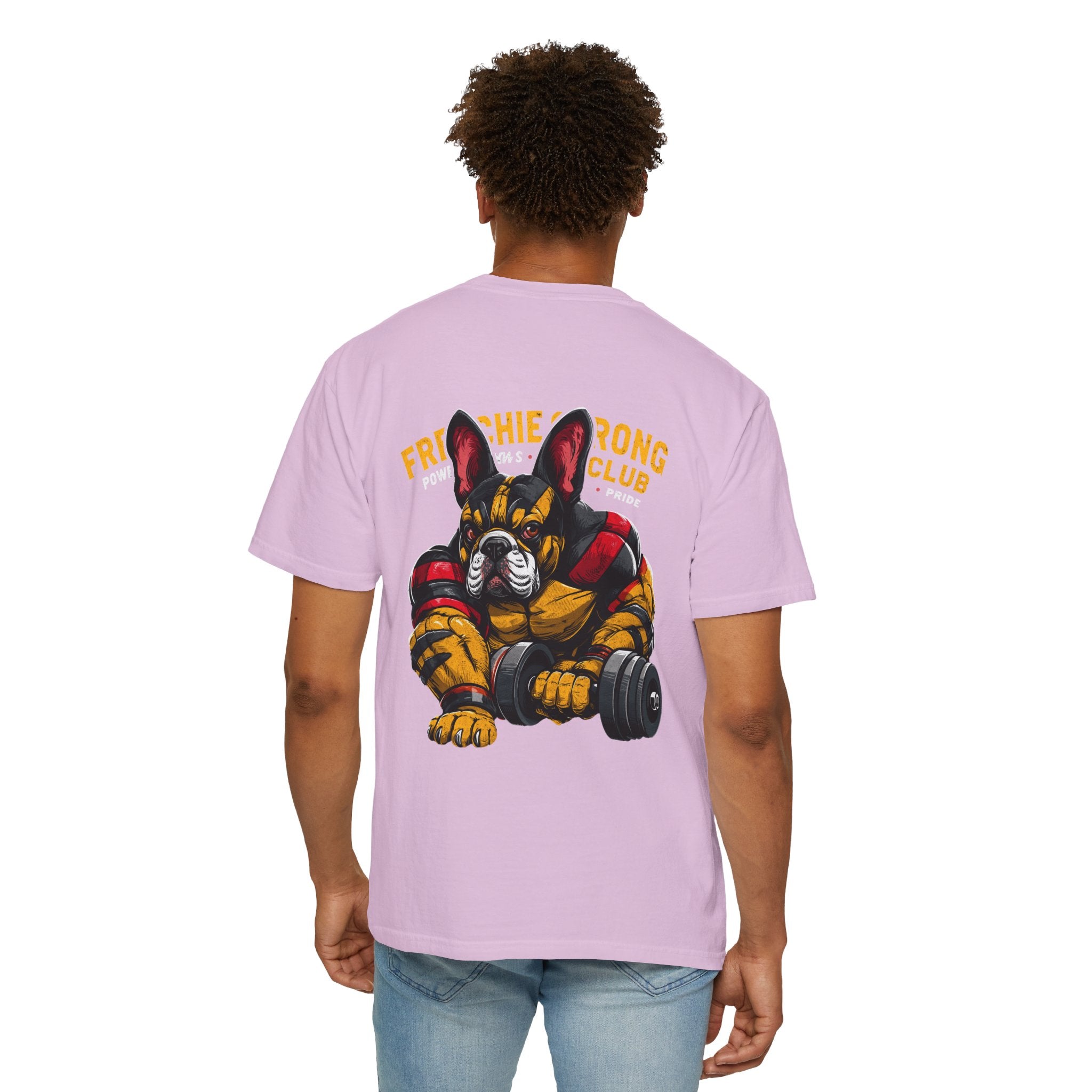 Frenchie Strong Club T‑Shirt — French Bulldog Weightlifting Graphic Tee