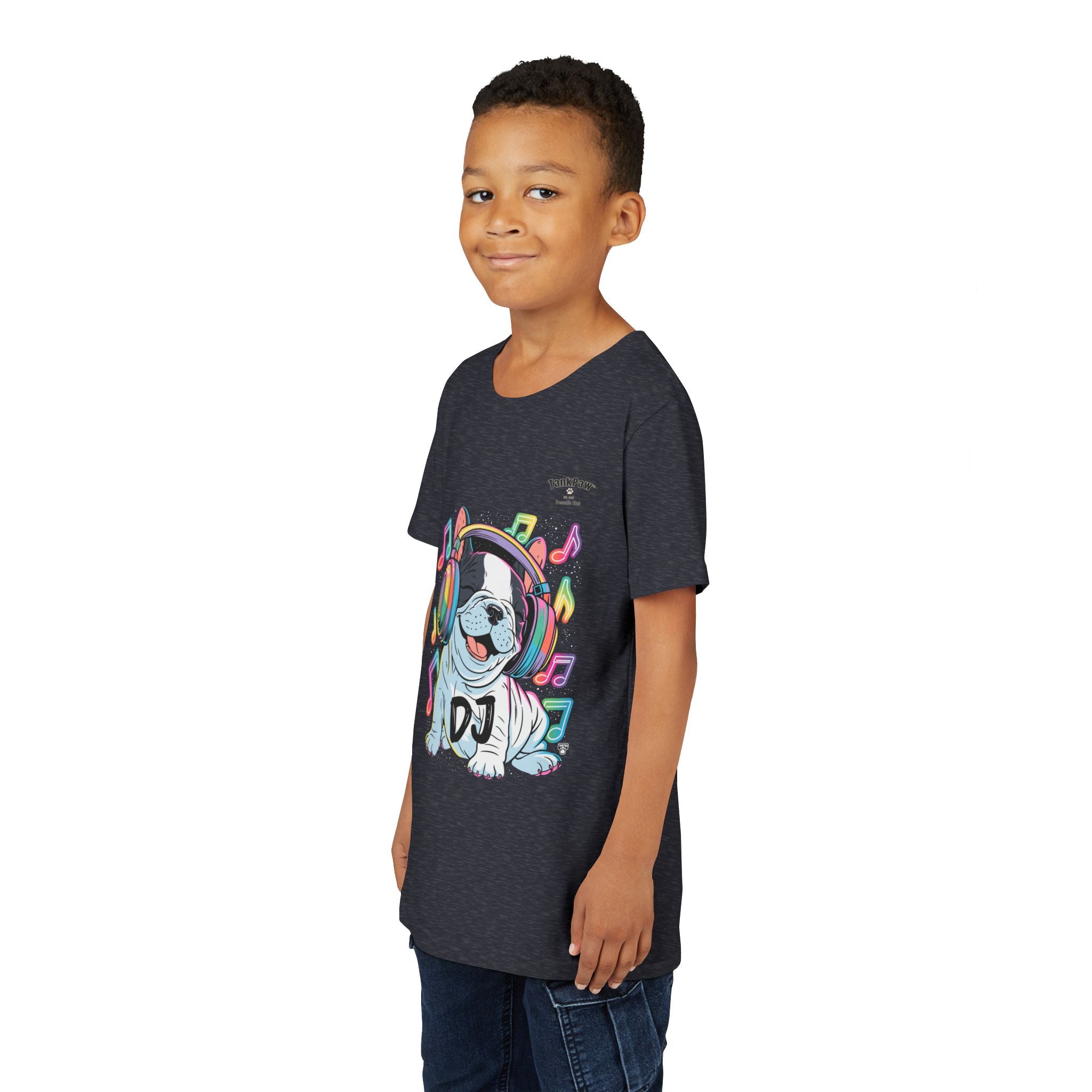 DJ Bulldog Kids Tee — Colorful Headphones Music T-Shirt for Boys & Girls