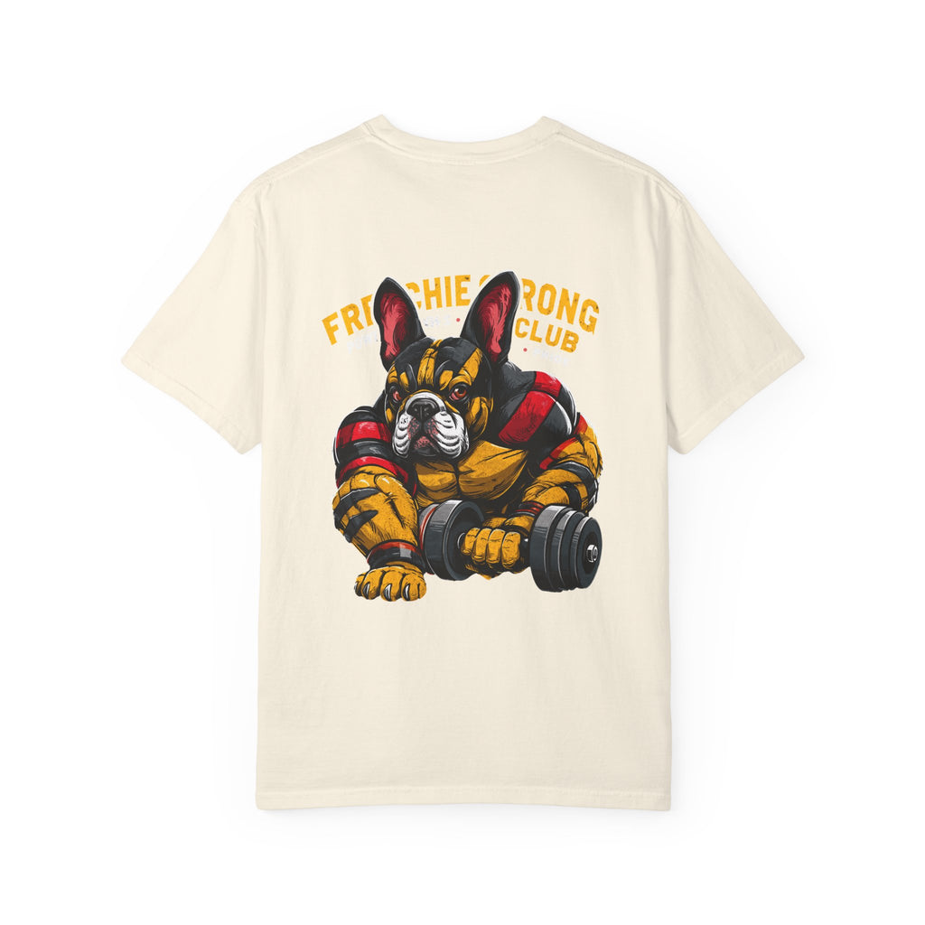 Frenchie Strong Club T‑Shirt — French Bulldog Weightlifting Graphic Tee