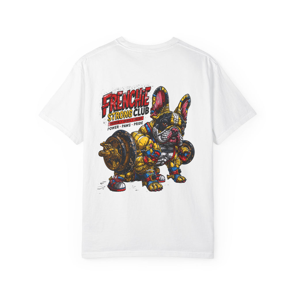 Frenchie Strong Club T-Shirt — Graphic French Bulldog Weightlifting Tee