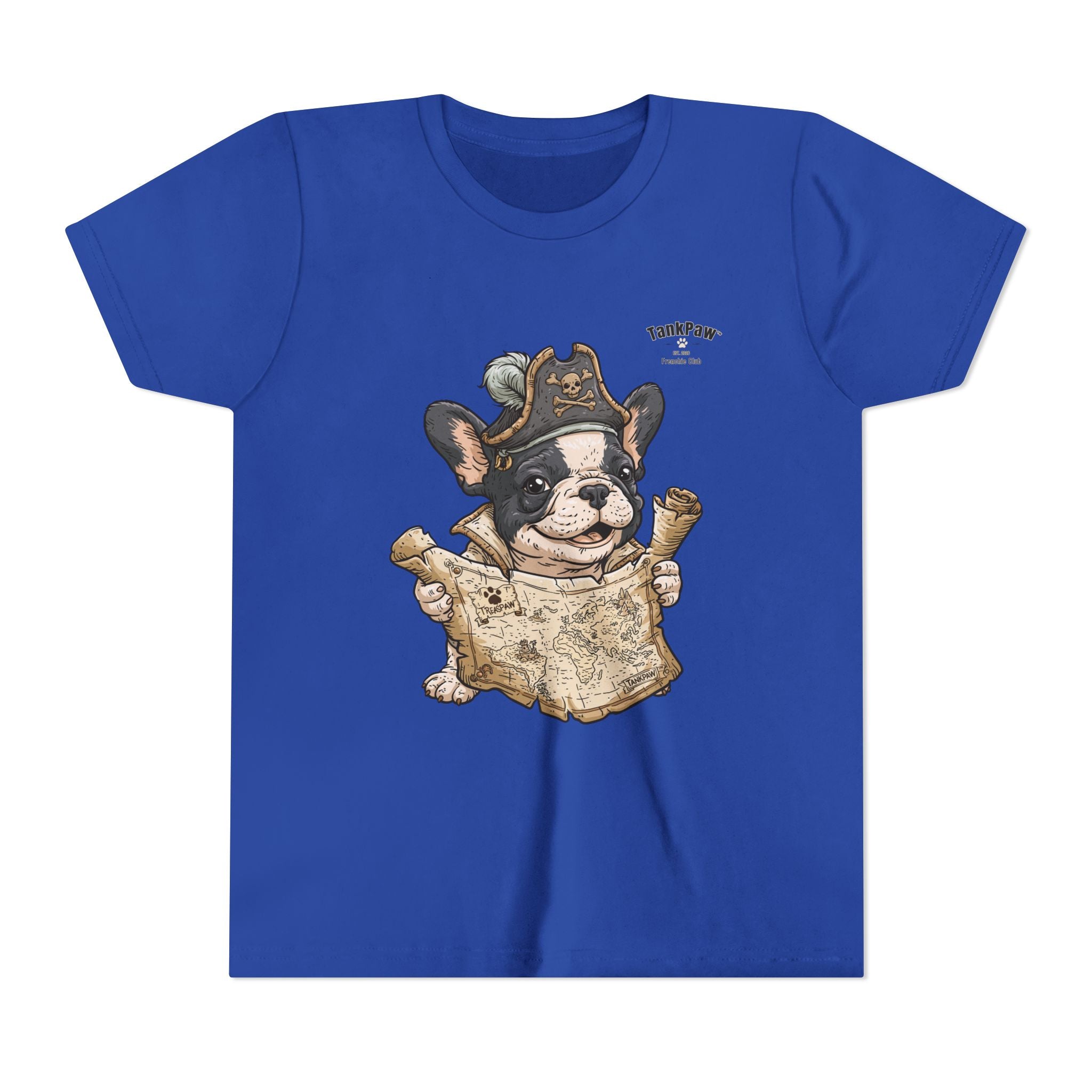 Kids Pirate Dog Tee — "Ahoy!" Map & Captain French Bulldog Youth T-Shirt