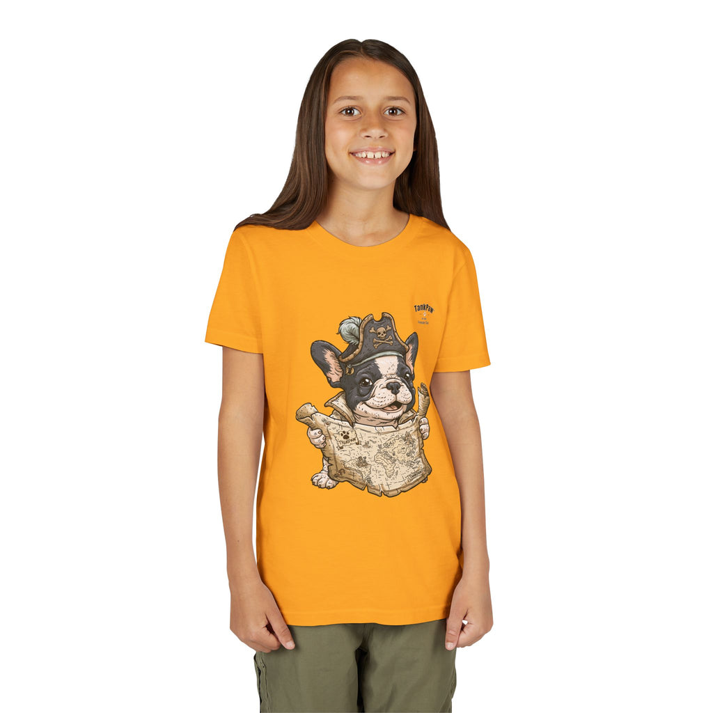 Kids Pirate Dog Tee — "Ahoy!" Map & Captain French Bulldog Youth T-Shirt