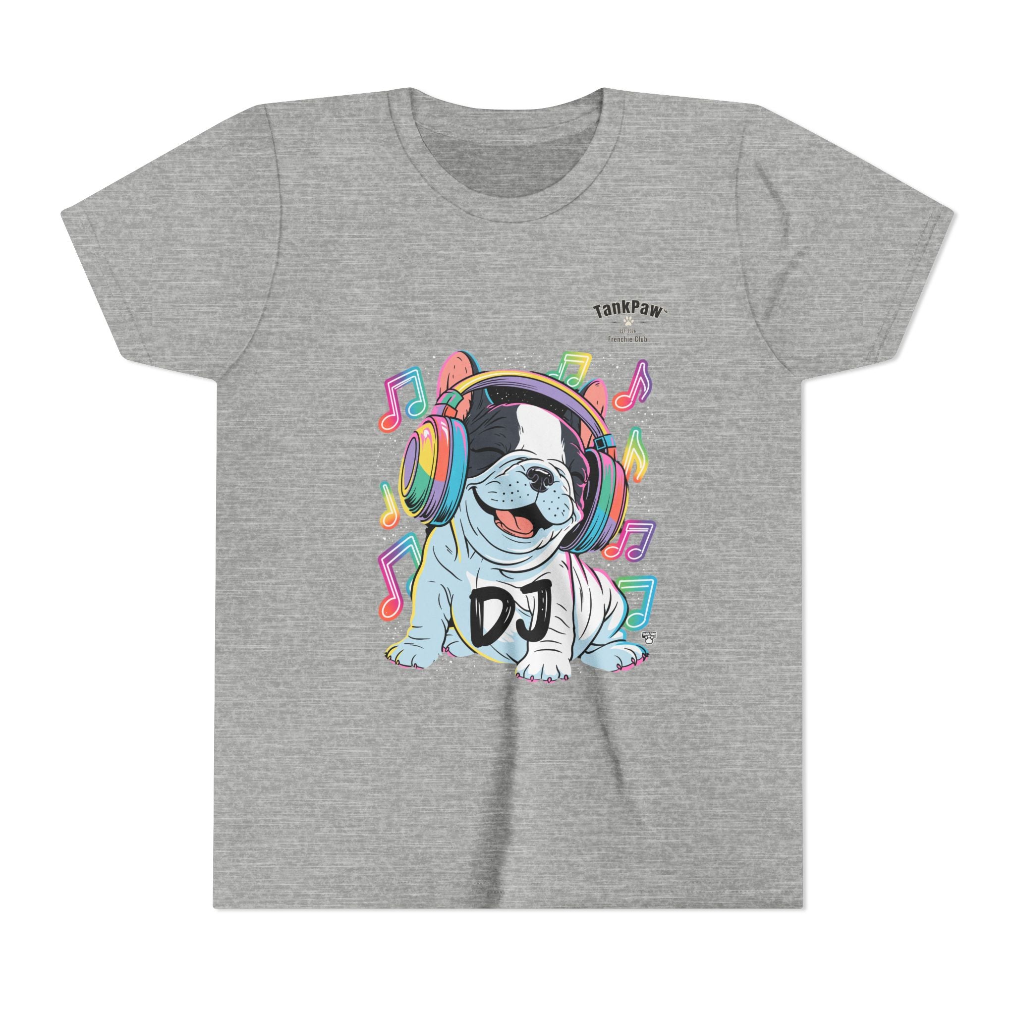 DJ Bulldog Kids Tee — Colorful Headphones Music T-Shirt for Boys & Girls