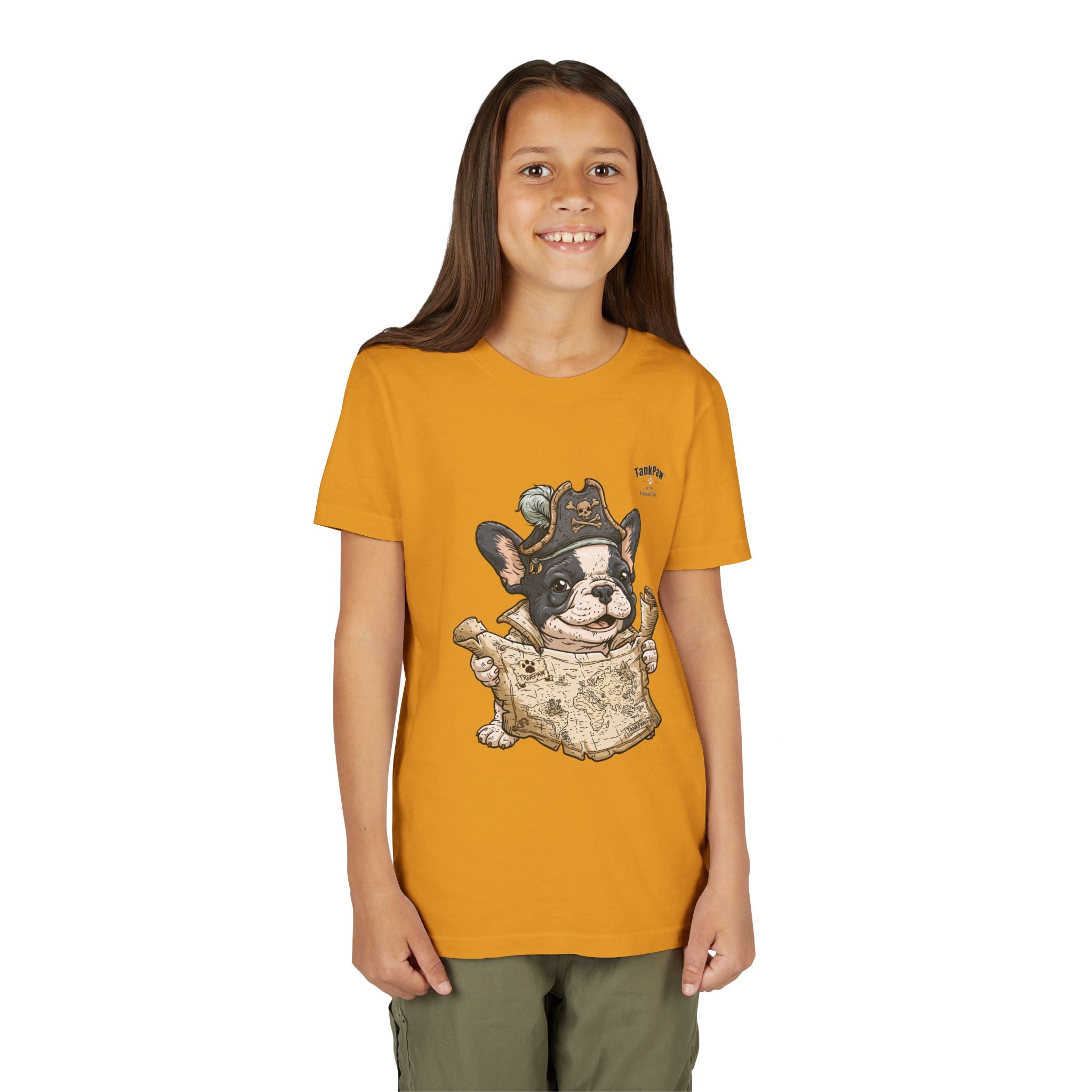Kids Pirate Dog Tee — "Ahoy!" Map & Captain French Bulldog Youth T-Shirt