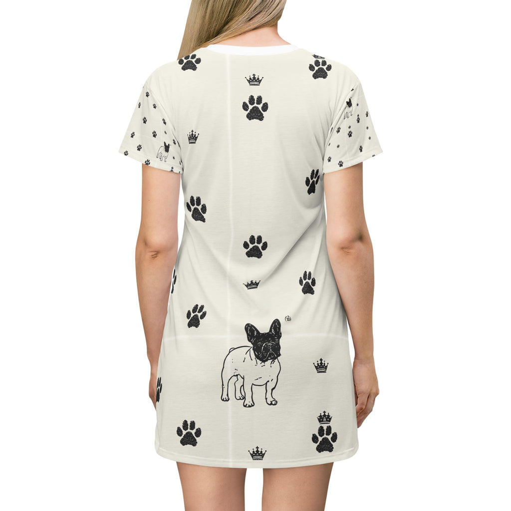 French Bulldog Paw Print T-Shirt Dress – Cute Crowned Pup All-Over Print