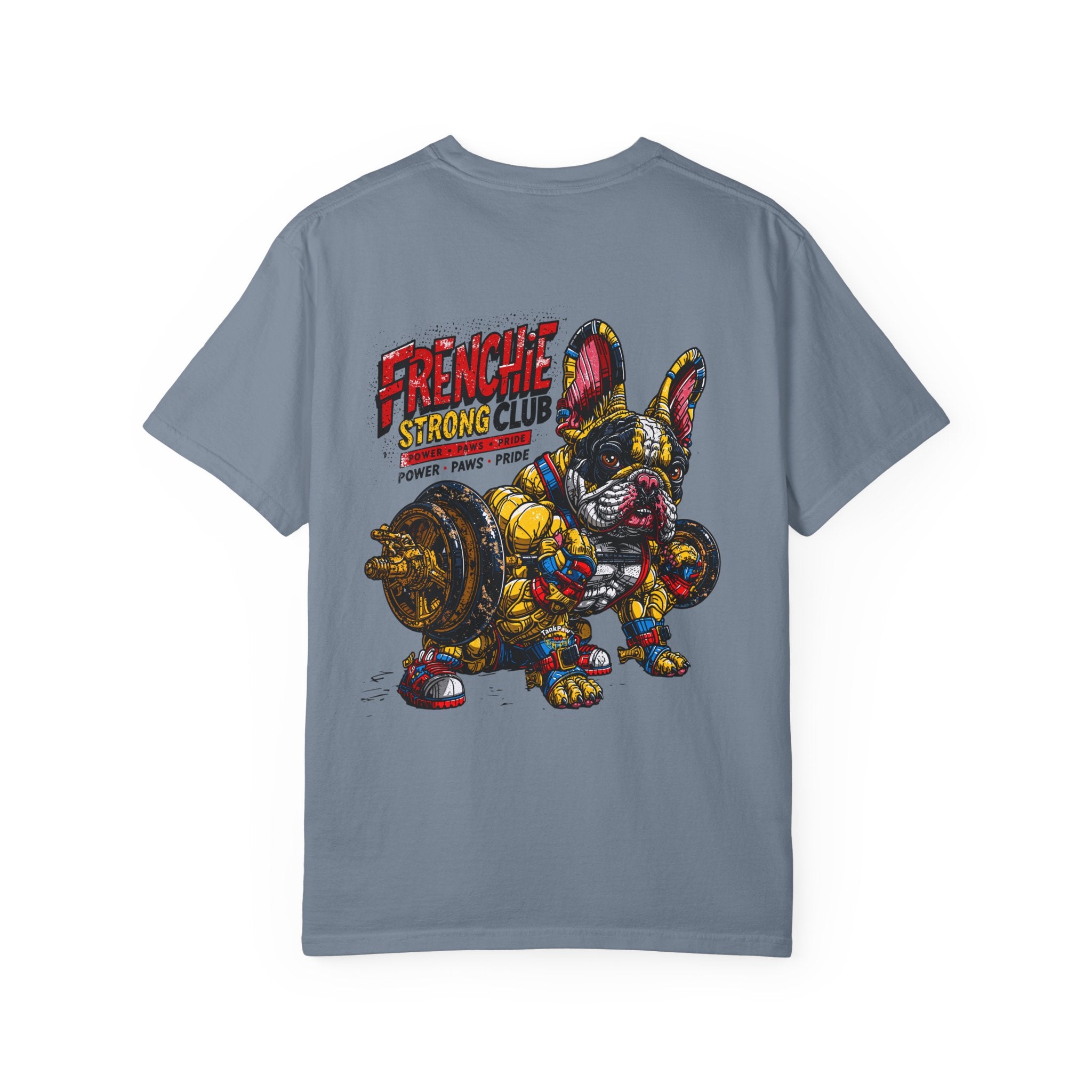 Frenchie Strong Club T-Shirt — Graphic French Bulldog Weightlifting Tee