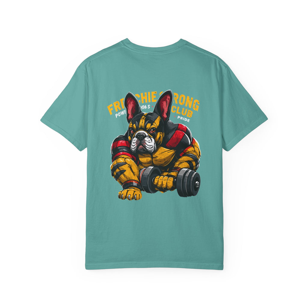 Frenchie Strong Club T‑Shirt — French Bulldog Weightlifting Graphic Tee