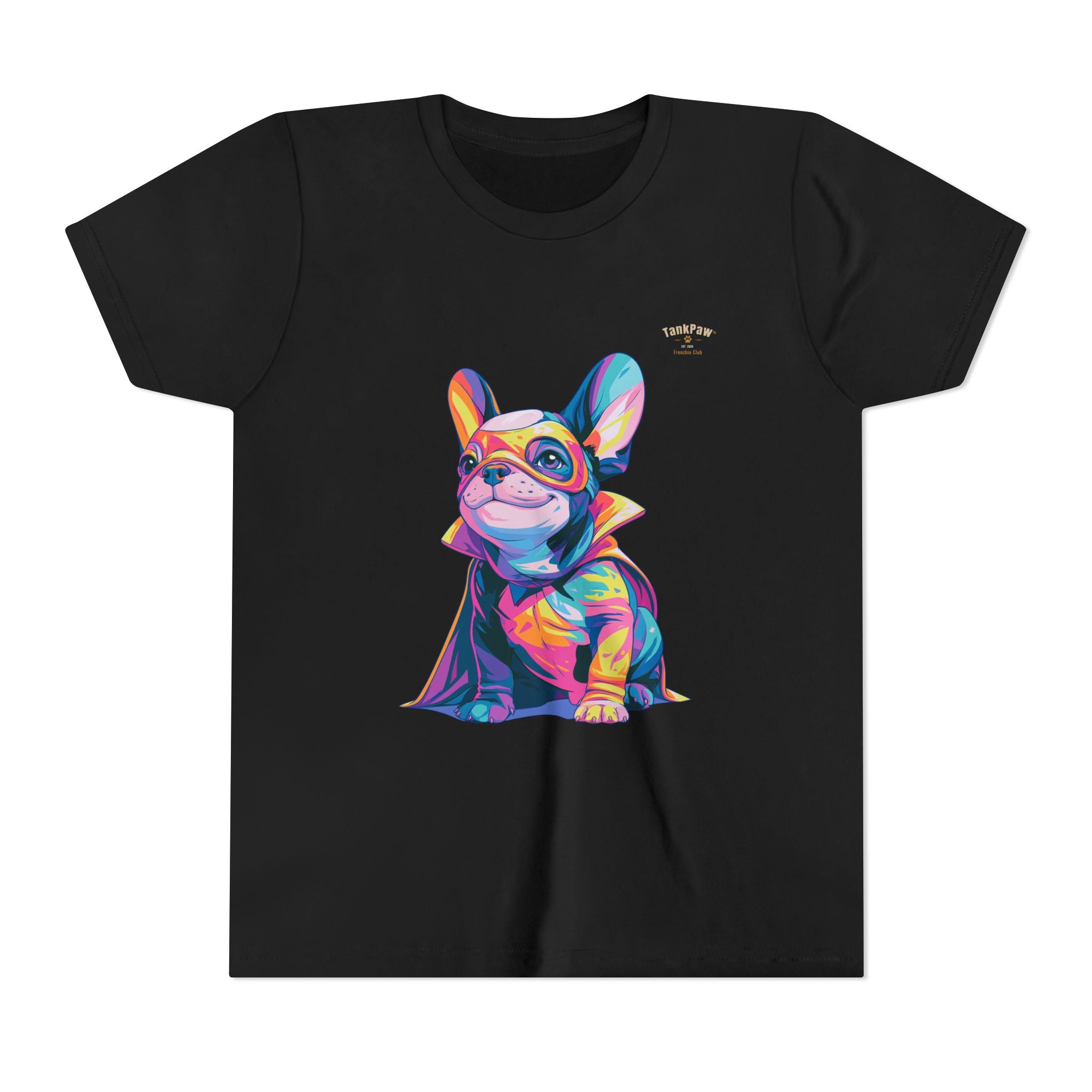Kids Superhero French Bulldog Tee — Colorful Puppy Costume Youth Shirt