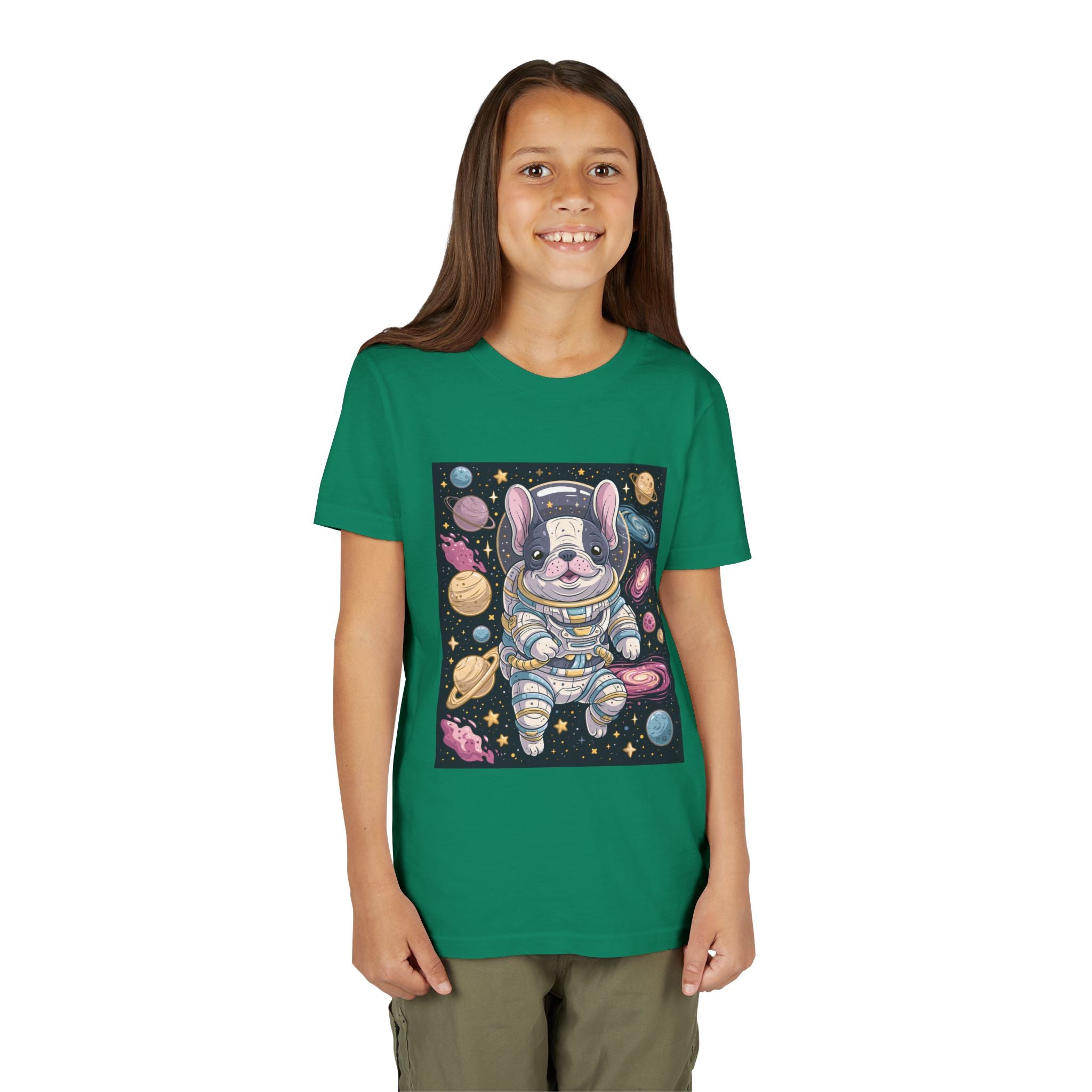 Kids Astronaut French Bulldog Tee — Space Puppy Graphic Youth T‑Shirt